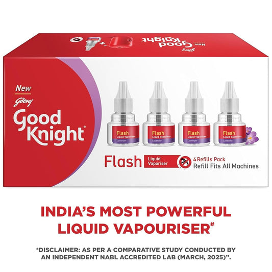 Good Knight Flash Liquid Vaporiser | Pack Of 4 (45ml Each) | Lavender Fragrance | 2x Faster Than Before | Mosquito Repellent Refill | India s Most Powerful Liquid Vaporizer