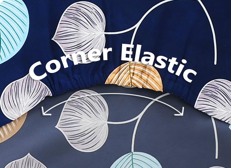VAS COLLECTIONS Premium Cotton Elastic Fitted Double Bedsheet Set – 160-210 TC, 72 x 68 + 6 Inches | Wrinkle-Free, Breathable, with 2 Pillow Covers | Corner Fitted Sheet (Off White & Blue)