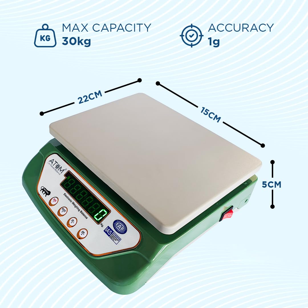ATOM ALISTON K1 Series Digital Kitchen Weighing Scale 10 kg, Electronic Weight Machine with LCD Display for Baking, Cooking, Food & Diet, SF-400/A121. 6Months Warranty (Colour May Vary)