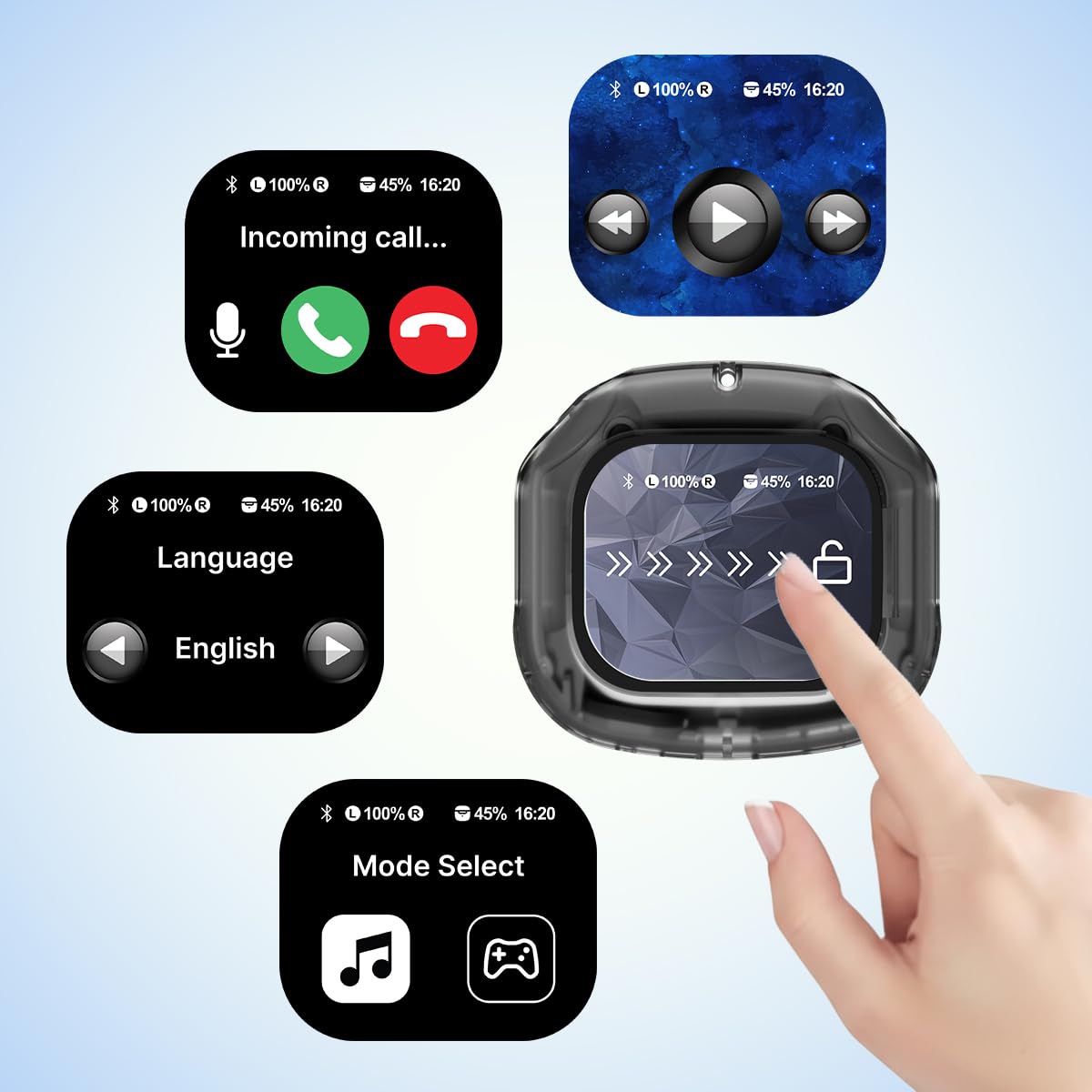 pTron Bassbuds NX TWS Ear Buds w/Smart Touch Display, 55hrs Playtime, Dual Mics, TruTalk AI-ENC Calls, 5 Music Equalisers, BTv6.0, Voice Assistant, Type C Charging, IPX5 Water Resistant (Pearl Black)