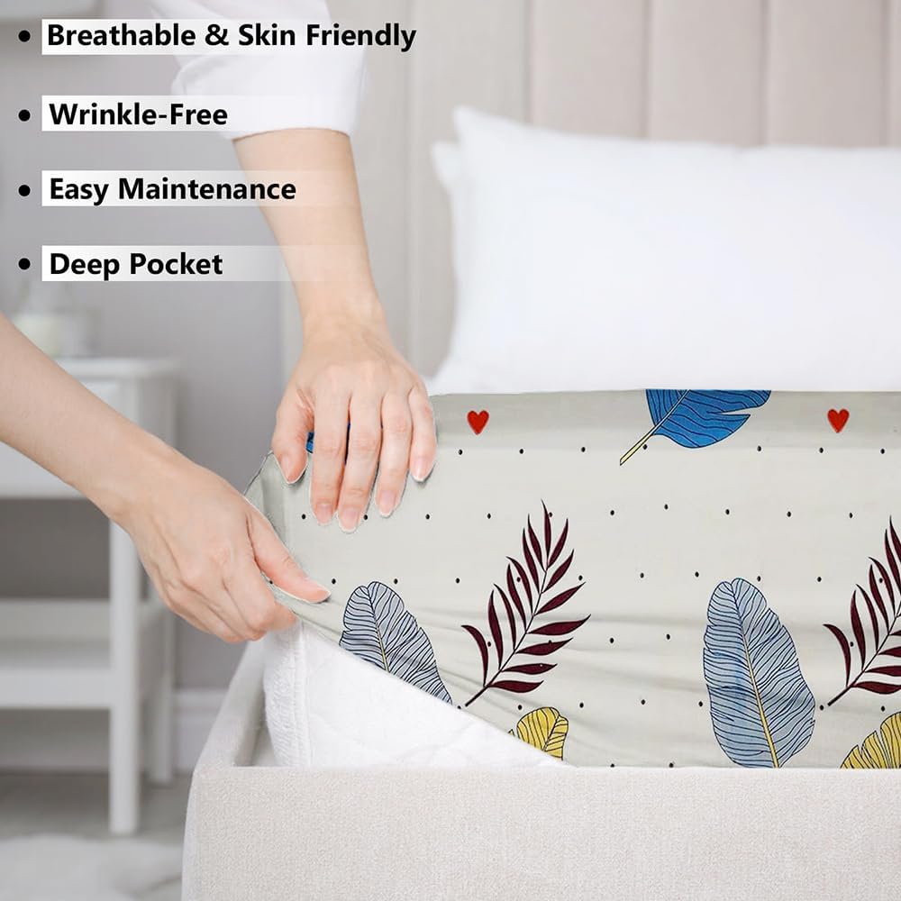 VAS COLLECTIONS Premium Cotton Elastic Fitted Double Bedsheet Set – 160-210 TC, 72 x 68 + 6 Inches | Wrinkle-Free, Breathable, with 2 Pillow Covers | Corner Fitted Sheet (Off White & Blue)