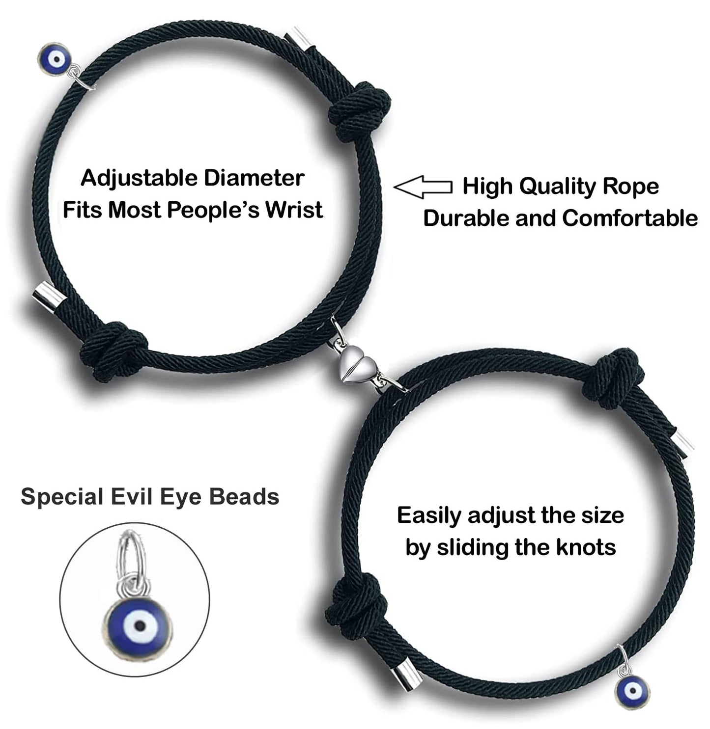 tekme 2PCS Set Magnetic Couple Bracelets for Women Men, Stainless Steel Heart Shaped with Sun and Moon Attraction Matching Bracelet Gifts for Lover/Friend, Gift for Valentine Day