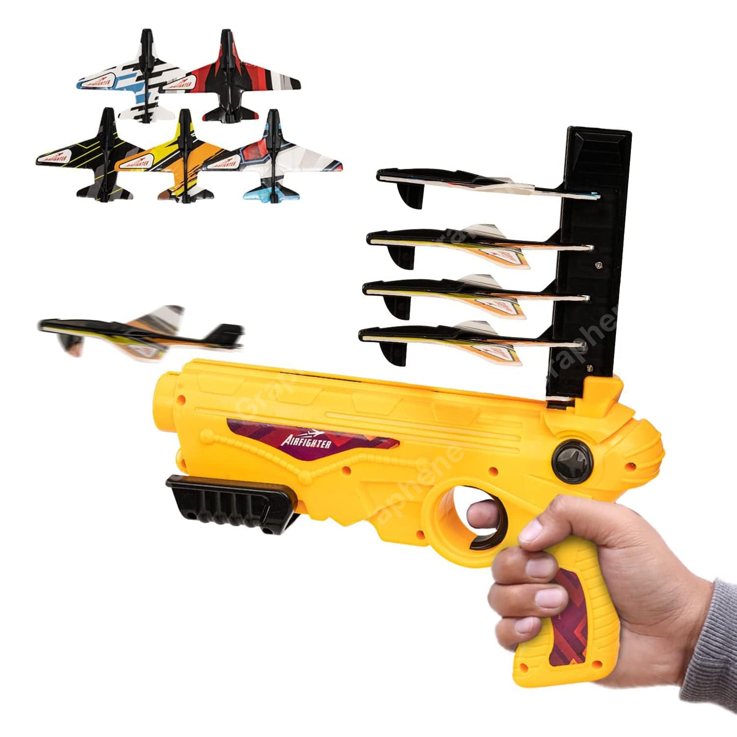 Graphene Airplane Launcher Gun Flying Aeroplanes Toys for Boys Safe & Fun Shooting Guns for Kids 4 Paper Foam Gliders Air Battle Pistol Toy Gun Catapult Aircraft Ideal for Kids 3 4 5 6 7 8 Years