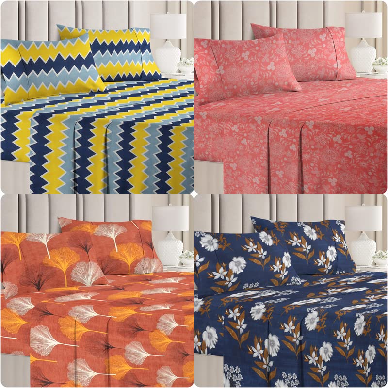 BSB HOME 100% Cotton CloudTouch Double Bed Bedsheet Set | 144 TC Soft & Breathable | Mint Green Floral & Beige Leaves with 2 Pillow Covers | Wrinkle Free | for Bedroom (90 x 90 Inches)
