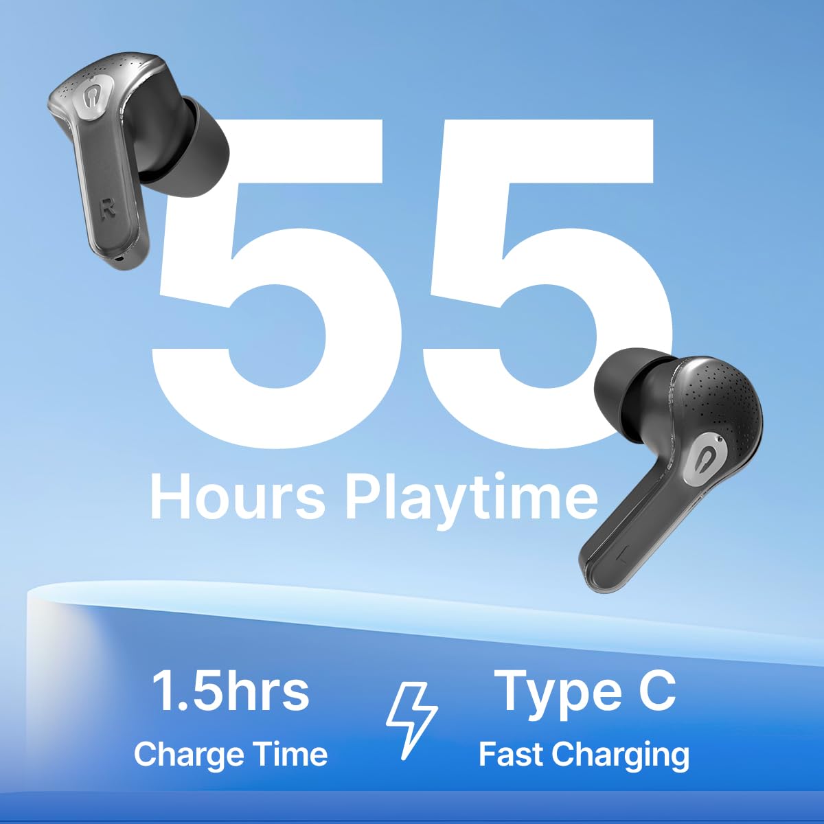 pTron Bassbuds NX TWS Ear Buds w/Smart Touch Display, 55hrs Playtime, Dual Mics, TruTalk AI-ENC Calls, 5 Music Equalisers, BTv6.0, Voice Assistant, Type C Charging, IPX5 Water Resistant (Pearl Black)