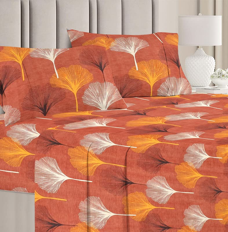 BSB HOME 100% Cotton CloudTouch Double Bed Bedsheet Set | 144 TC Soft & Breathable | Mint Green Floral & Beige Leaves with 2 Pillow Covers | Wrinkle Free | for Bedroom (90 x 90 Inches)