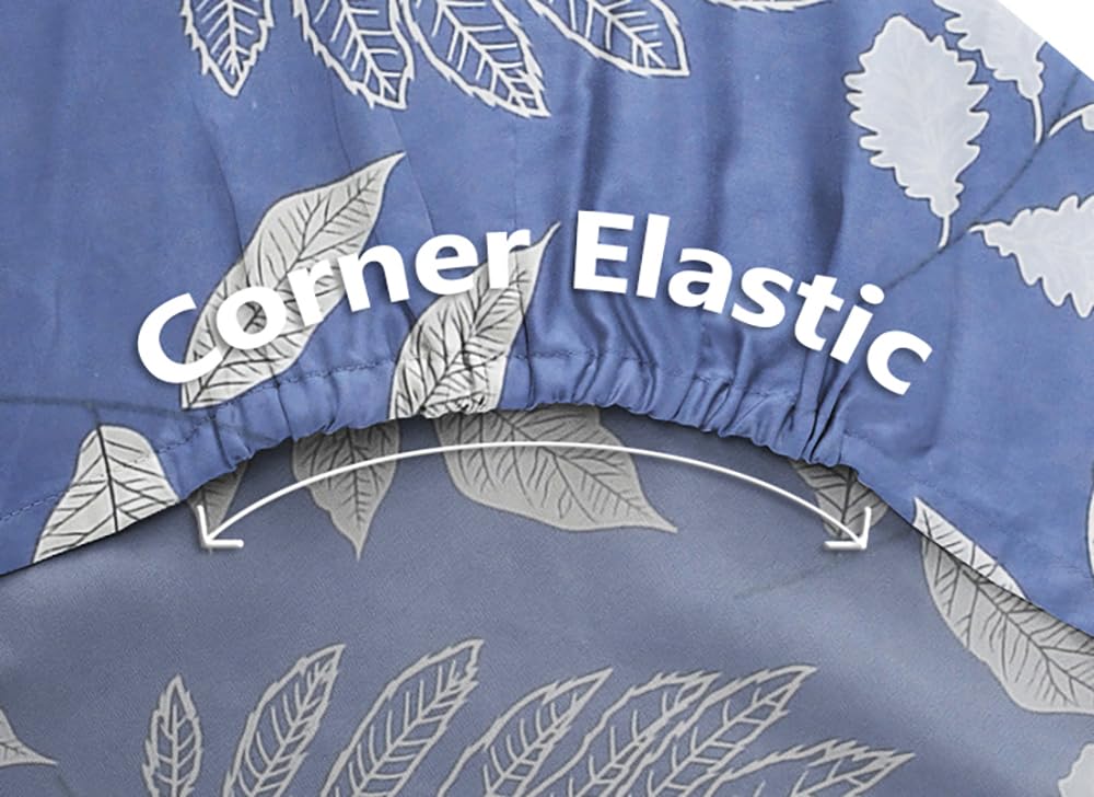 VAS COLLECTIONS Premium Cotton Elastic Fitted Double Bedsheet Set – 160-210 TC, 72 x 68 + 6 Inches | Wrinkle-Free, Breathable, with 2 Pillow Covers | Corner Fitted Sheet (Off White & Blue)