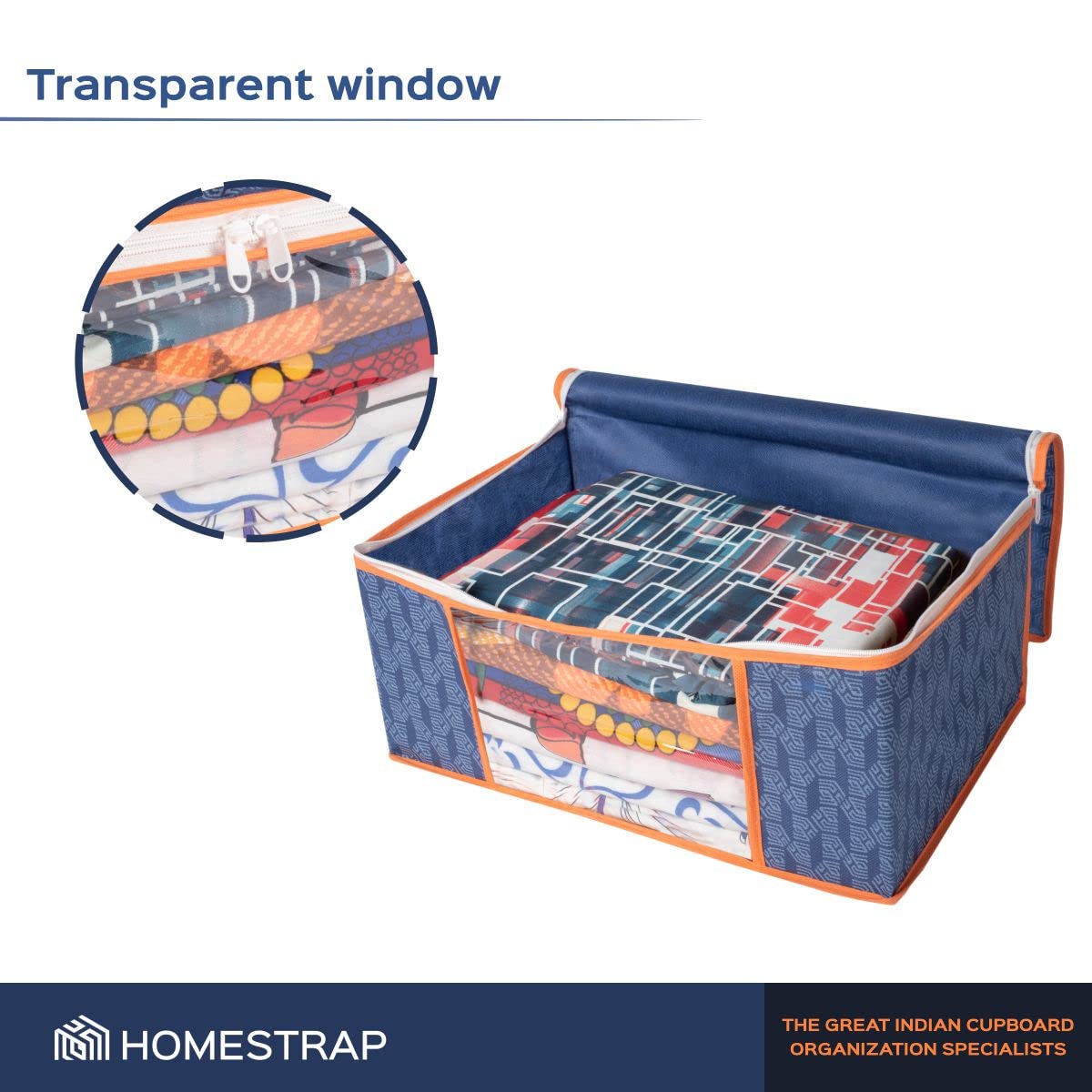 Homestrap Set of 6 Non-Woven Printed Saree Cover/Cloth Storage/Wardrobe Organizer For Clothes with Transparent Window (Grey)(Shark Tank Featured) 45cmx33cmx22cm