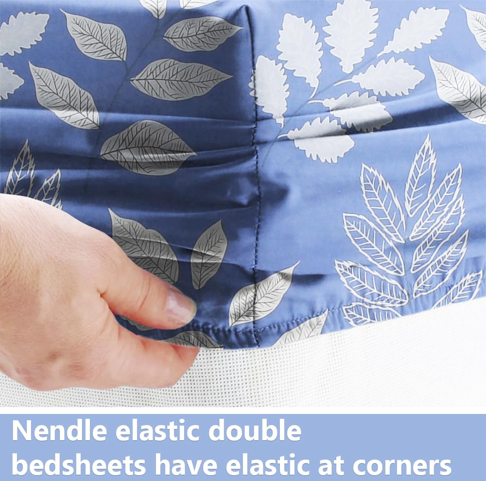 VAS COLLECTIONS Premium Cotton Elastic Fitted Double Bedsheet Set – 160-210 TC, 72 x 68 + 6 Inches | Wrinkle-Free, Breathable, with 2 Pillow Covers | Corner Fitted Sheet (Off White & Blue)