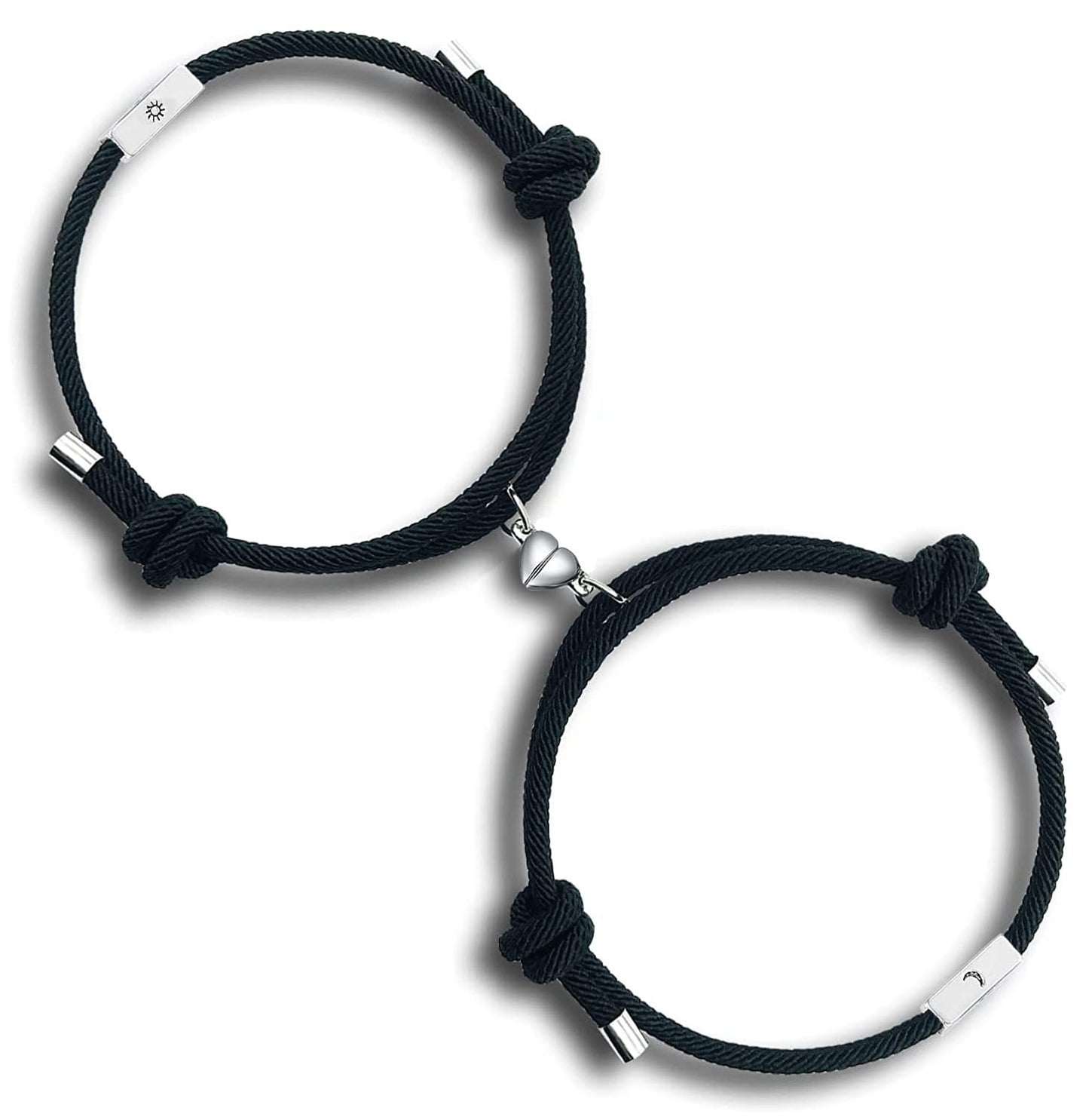 tekme 2PCS Set Magnetic Couple Bracelets for Women Men, Stainless Steel Heart Shaped with Sun and Moon Attraction Matching Bracelet Gifts for Lover/Friend, Gift for Valentine Day