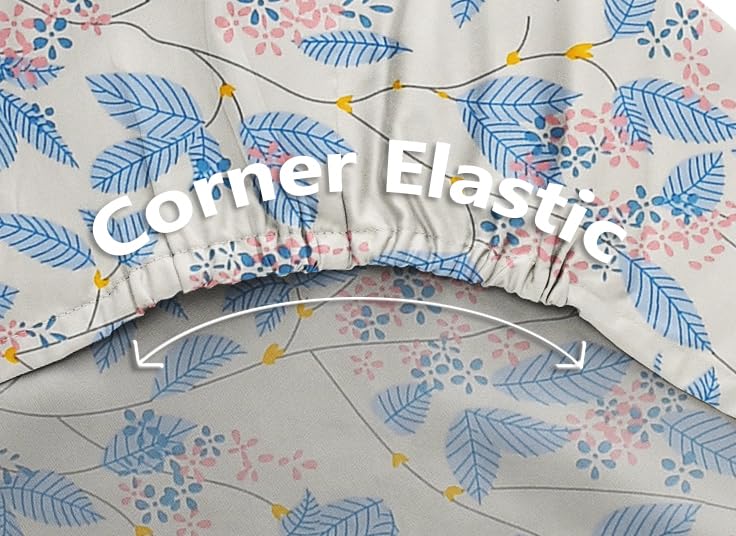 VAS COLLECTIONS Premium Cotton Elastic Fitted Double Bedsheet Set – 160-210 TC, 72 x 68 + 6 Inches | Wrinkle-Free, Breathable, with 2 Pillow Covers | Corner Fitted Sheet (Off White & Blue)