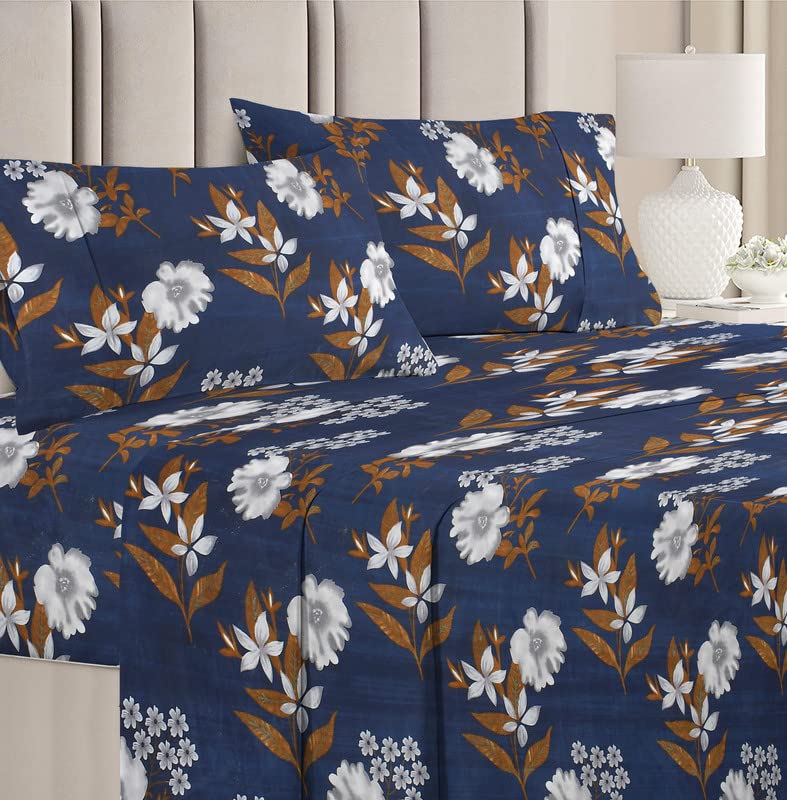 BSB HOME 100% Cotton CloudTouch Double Bed Bedsheet Set | 144 TC Soft & Breathable | Mint Green Floral & Beige Leaves with 2 Pillow Covers | Wrinkle Free | for Bedroom (90 x 90 Inches)