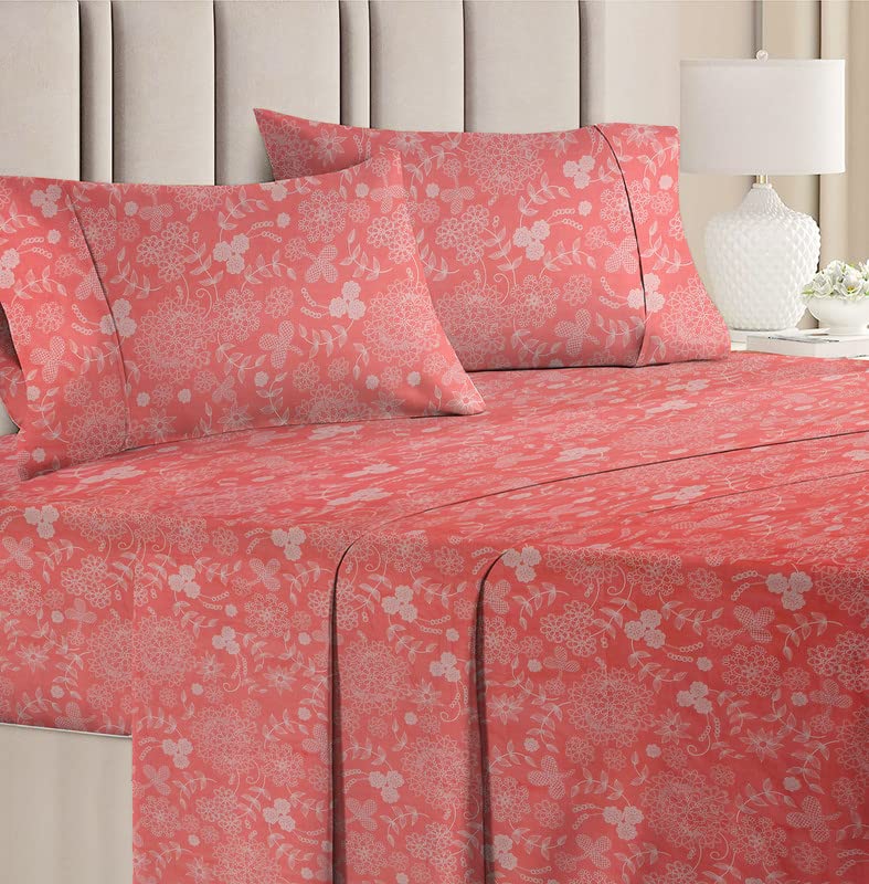 BSB HOME 100% Cotton CloudTouch Double Bed Bedsheet Set | 144 TC Soft & Breathable | Mint Green Floral & Beige Leaves with 2 Pillow Covers | Wrinkle Free | for Bedroom (90 x 90 Inches)