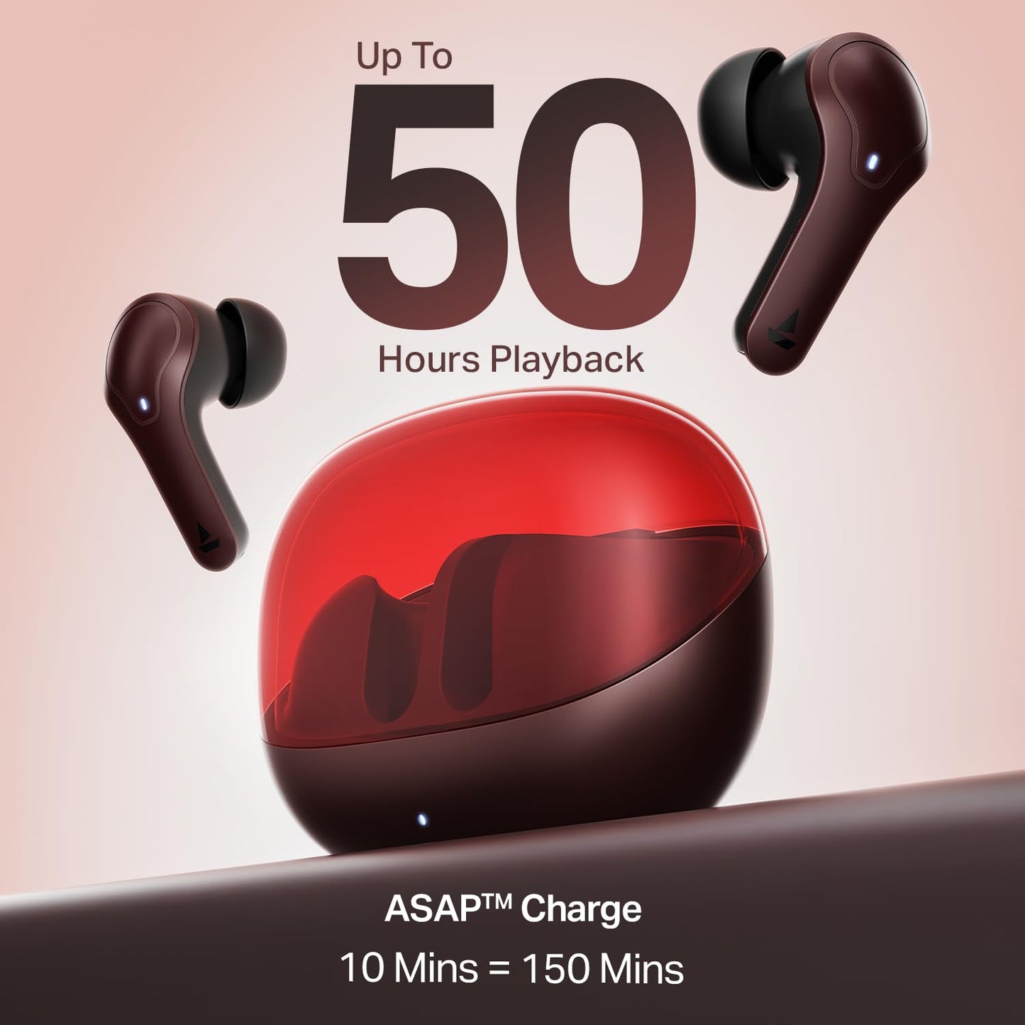 Boat Airdopes Plus 311, Glass Design, ENx Tech, Fast Charge, 50 Hrs Battery, Stream Ad Free Music via App Support Bluetooth Earbuds, TWS Ear Buds Wireless Earphones with mic (Charcoal Black)