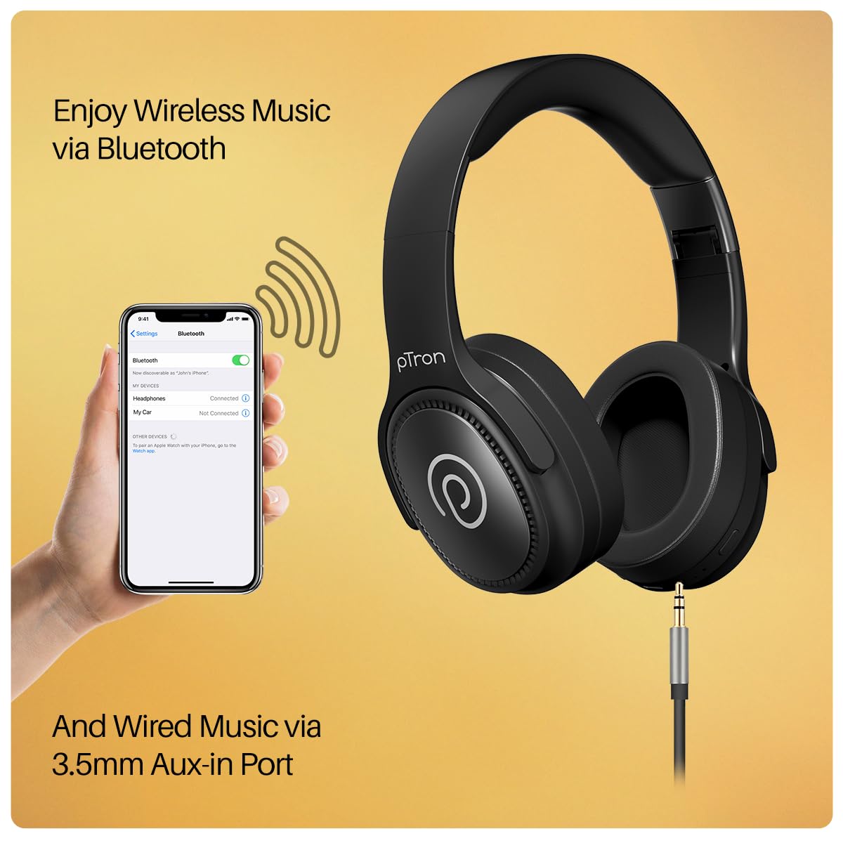 pTron Studio Pro w/ 65Hrs Playtime, Wireless Over Ear Headphones w/HD Mic & TruTalk AI-ENC Calls, Low-Latency Game & Music, 40mm Drivers, BT5.4, Dual Device Pairing & Type-C Fast Charging (Beige)