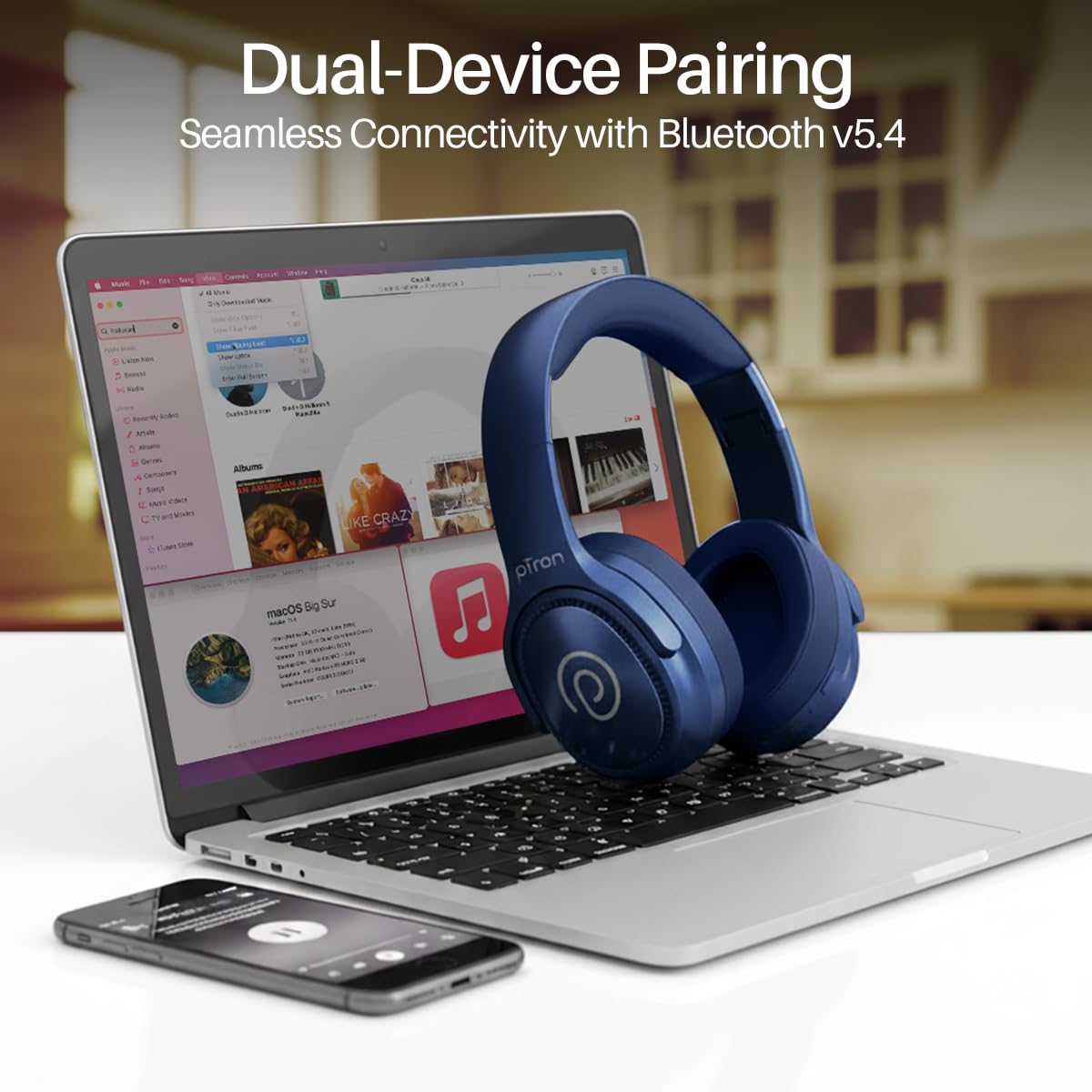 pTron Studio Pro w/ 65Hrs Playtime, Wireless Over Ear Headphones w/HD Mic & TruTalk AI-ENC Calls, Low-Latency Game & Music, 40mm Drivers, BT5.4, Dual Device Pairing & Type-C Fast Charging (Beige)
