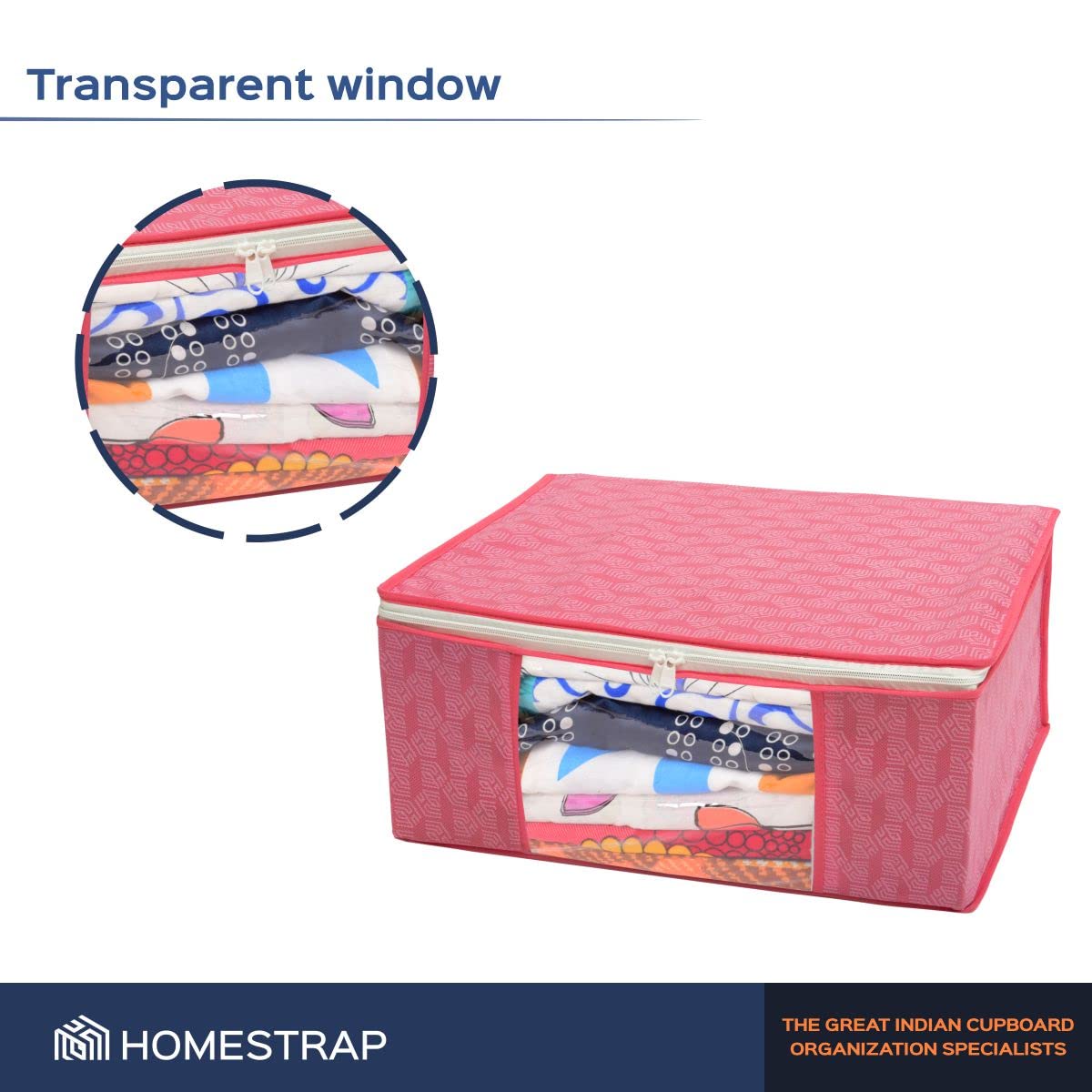 Homestrap Set of 6 Non-Woven Printed Saree Cover/Cloth Storage/Wardrobe Organizer For Clothes with Transparent Window (Grey)(Shark Tank Featured) 45cmx33cmx22cm