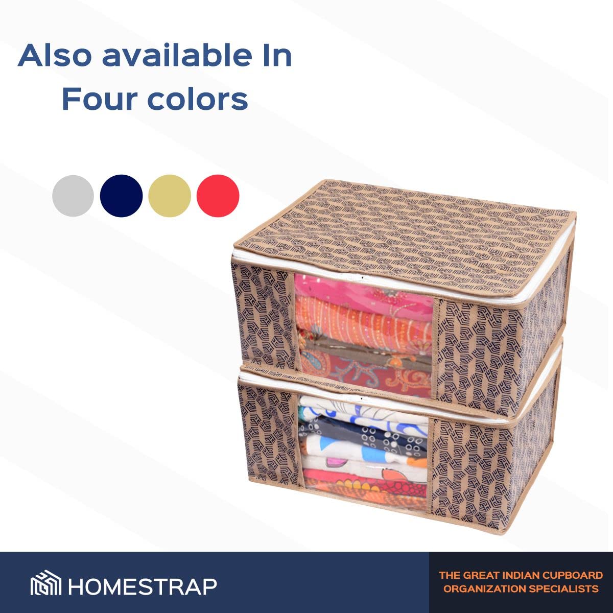 Homestrap Set of 6 Non-Woven Printed Saree Cover/Cloth Storage/Wardrobe Organizer For Clothes with Transparent Window (Grey)(Shark Tank Featured) 45cmx33cmx22cm