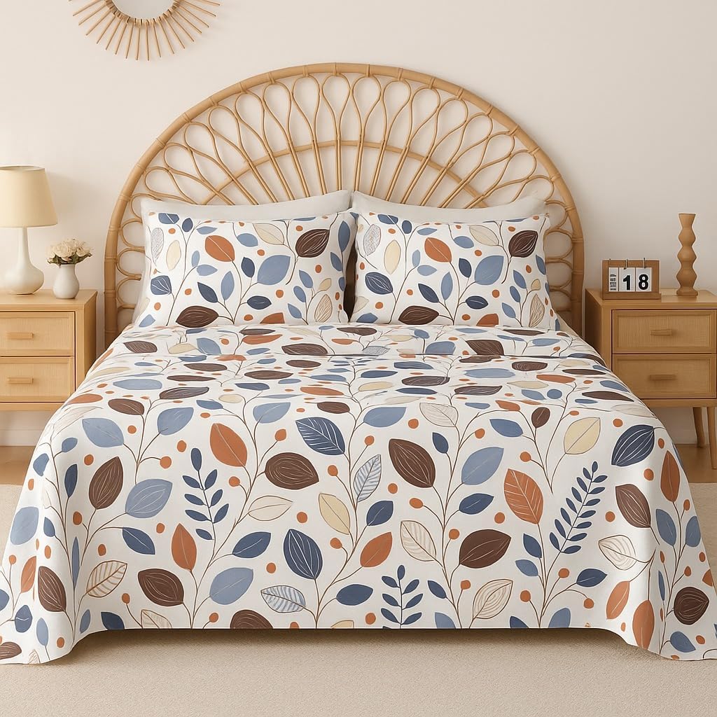 VAS COLLECTIONS Cloud Cotton Double Bedsheet 180 TC | Soft & Breathable Cotton Bedding Set with 2 Pillow Covers | Elegant Floral Printed Bed Sheet for Bedroom & Home | 90 x 90 Inches (Botanical Sage)