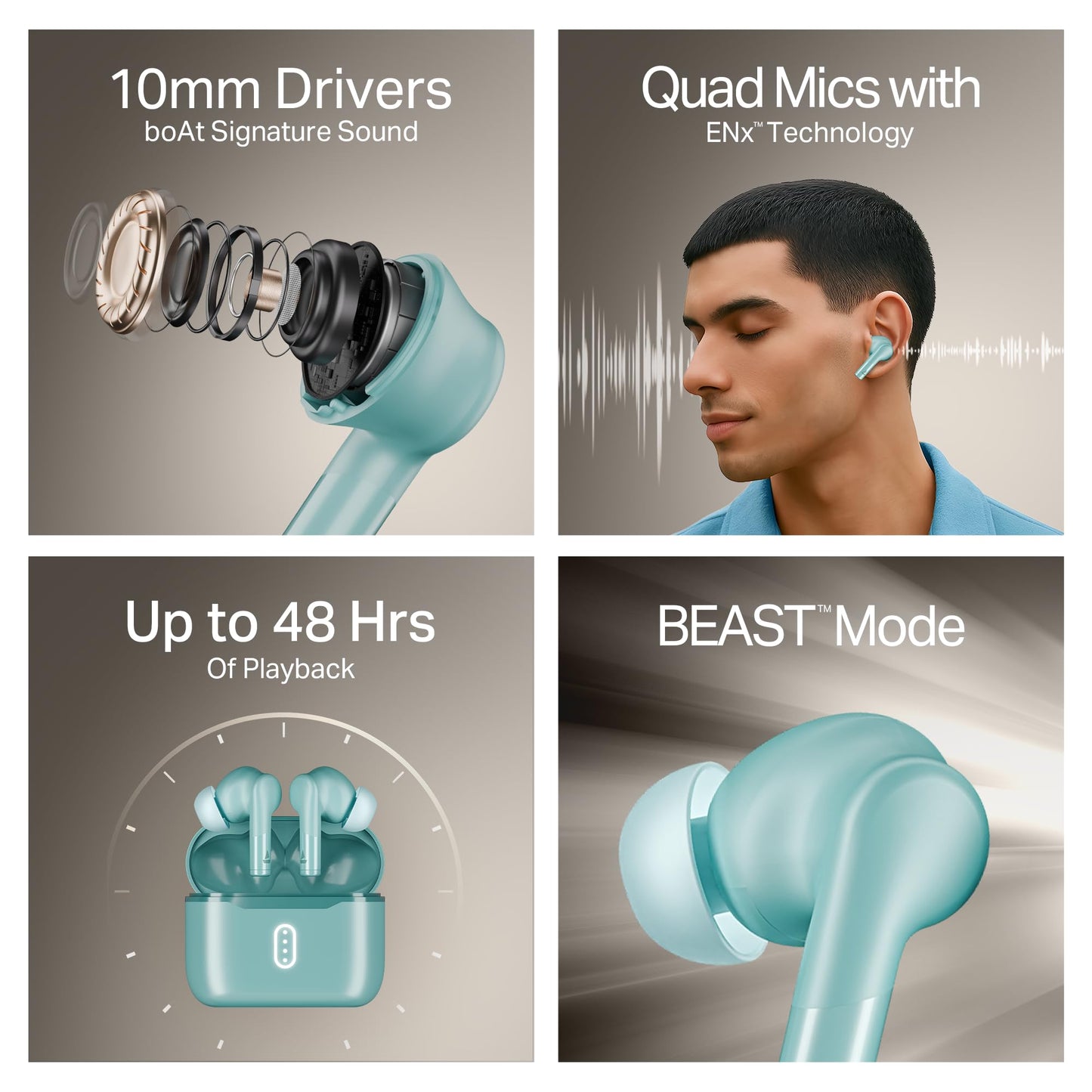 Boat Airdopes 141 Gen 2, 4 Mics ENx Tech, 48 Hrs Playback, Free Music Streaming, Fast Charge, Low Latency, IPX4, v5.4 Bluetooth Earbuds, TWS Ear Buds Wireless Earphones with mic (Active White)