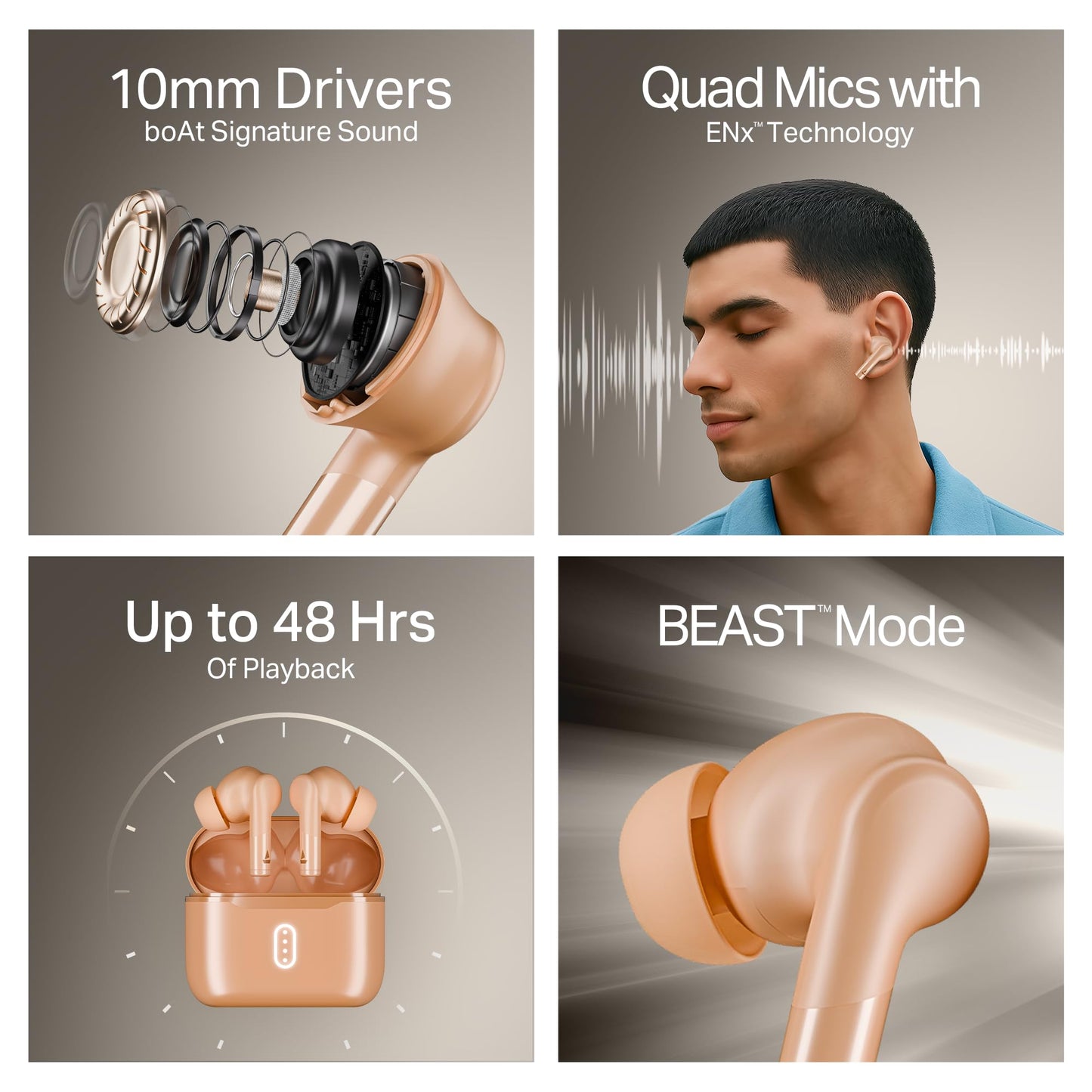 Boat Airdopes 141 Gen 2, 4 Mics ENx Tech, 48 Hrs Playback, Free Music Streaming, Fast Charge, Low Latency, IPX4, v5.4 Bluetooth Earbuds, TWS Ear Buds Wireless Earphones with mic (Active White)