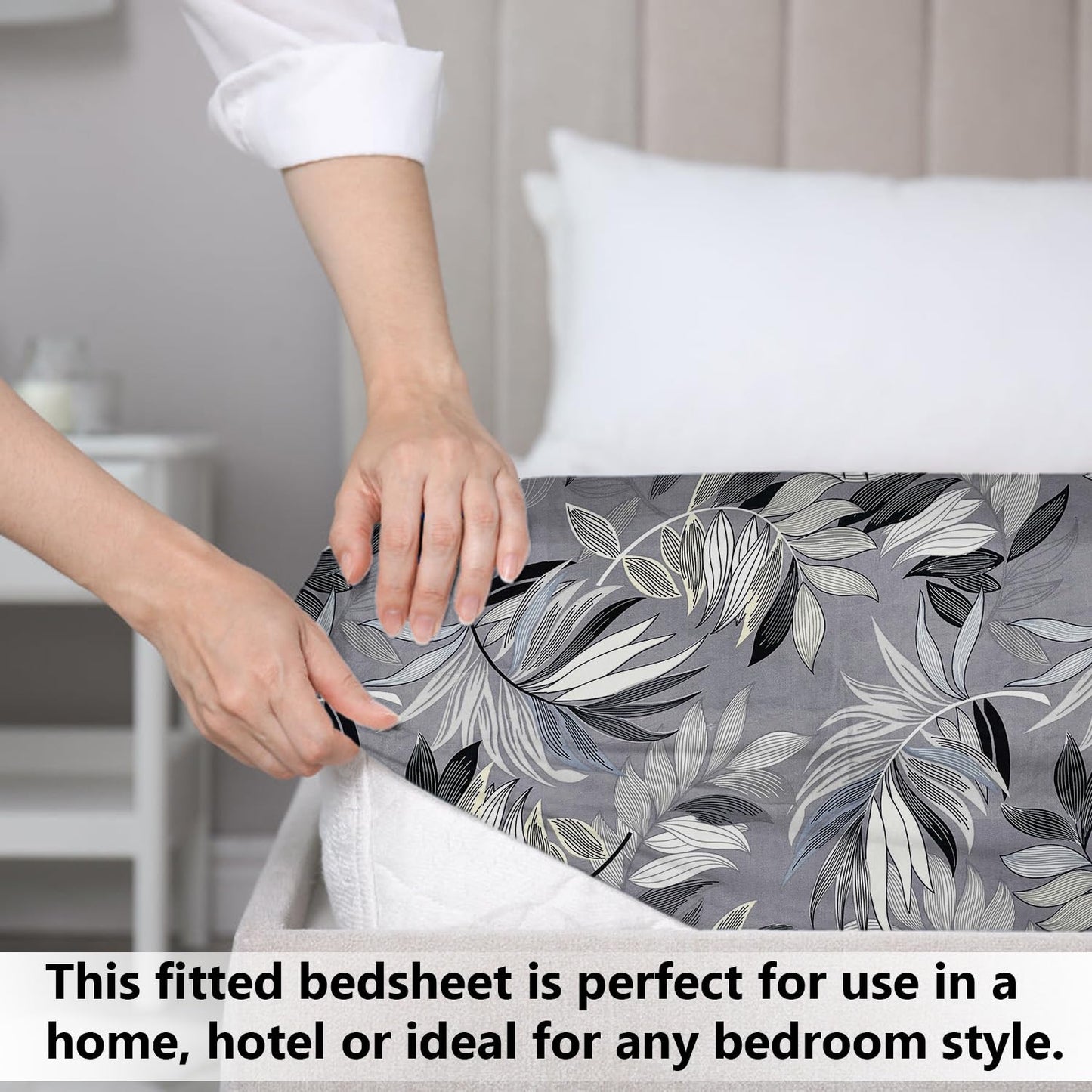VAS COLLECTIONS Premium Cotton Elastic Fitted Double Bedsheet Set – 160-210 TC, 72 x 68 + 6 Inches | Wrinkle-Free, Breathable, with 2 Pillow Covers | Corner Fitted Sheet (Off White & Blue)