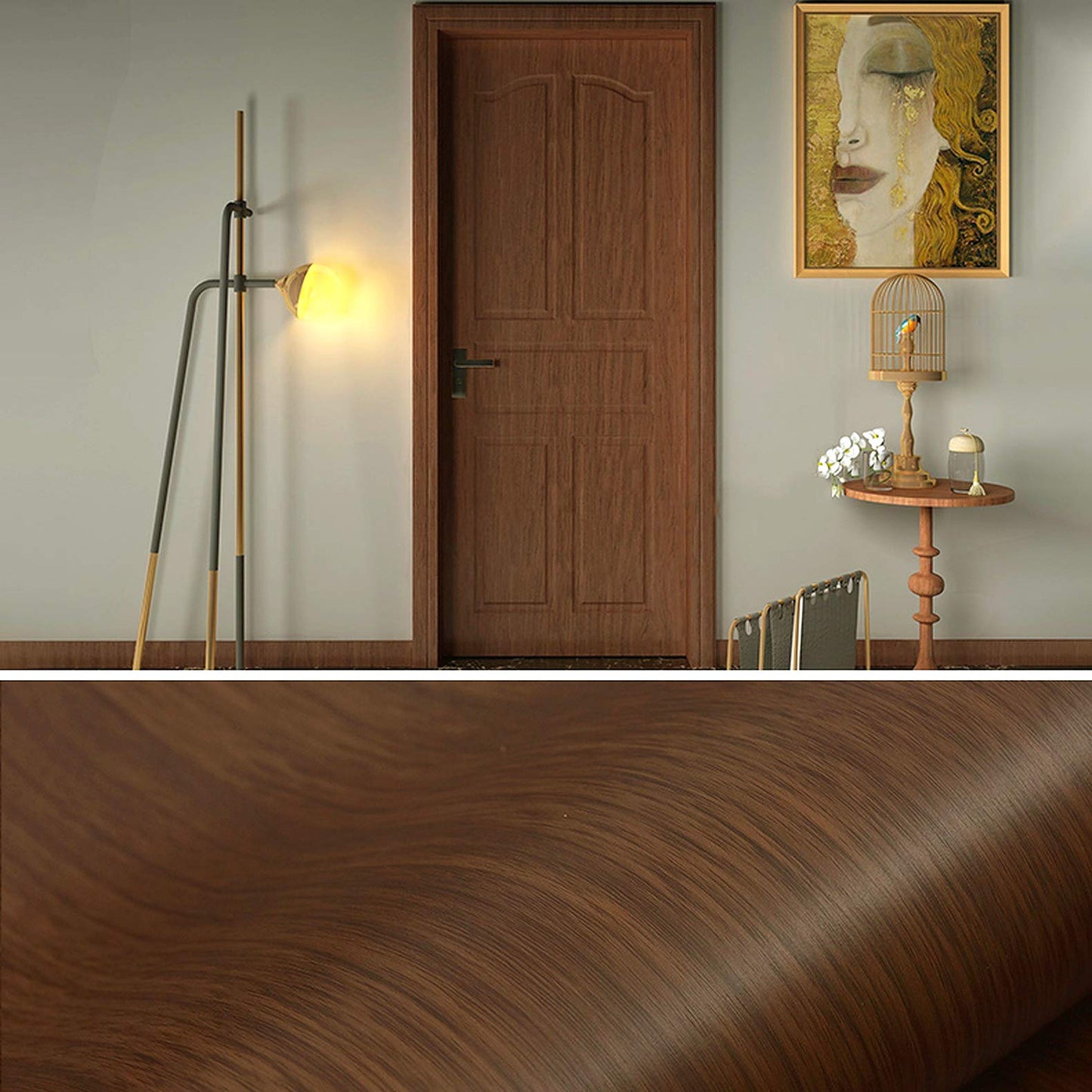 wolpin Wood Door Wallpaper 45 x 300 CM (Mahogany Brown) | DIY Self Adhesive Vinyl for Door Furniture Almirah Table Top Wardrobe | PVC Shelf Liner Contact Paper for Home Décor Kitchen Cupboard