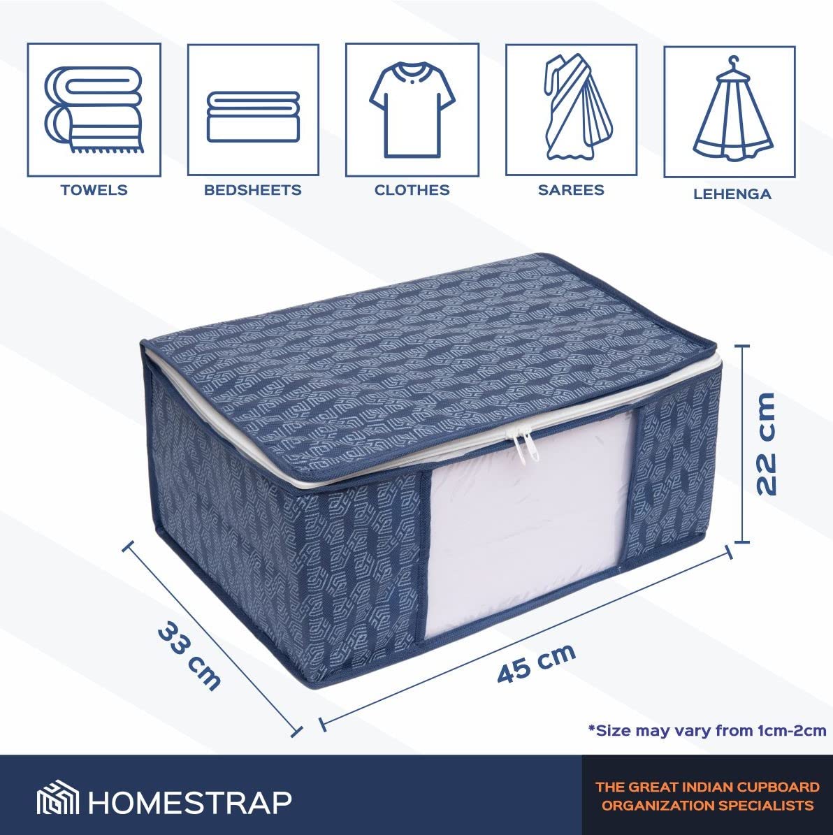 Homestrap Set of 6 Non-Woven Printed Saree Cover/Cloth Storage/Wardrobe Organizer For Clothes with Transparent Window (Grey)(Shark Tank Featured) 45cmx33cmx22cm