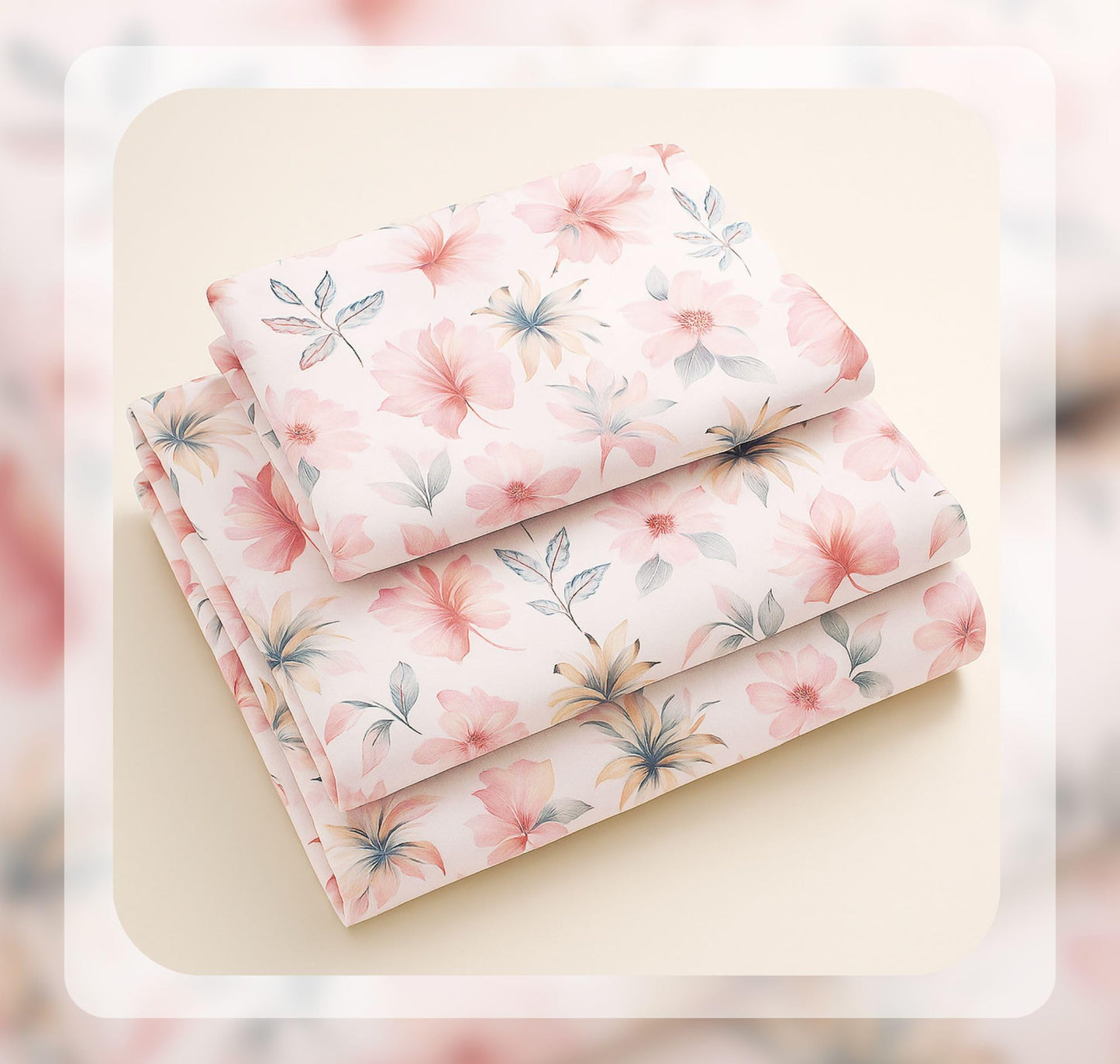 BSB HOME 100% Cotton CloudTouch Double Bed Bedsheet Set | 144 TC Soft & Breathable | Mint Green Floral & Beige Leaves with 2 Pillow Covers | Wrinkle Free | for Bedroom (90 x 90 Inches)