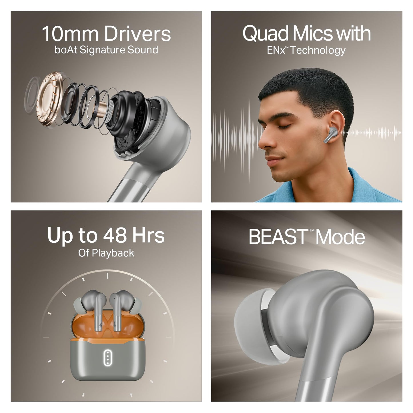 Boat Airdopes 141 Gen 2, 4 Mics ENx Tech, 48 Hrs Playback, Free Music Streaming, Fast Charge, Low Latency, IPX4, v5.4 Bluetooth Earbuds, TWS Ear Buds Wireless Earphones with mic (Active White)