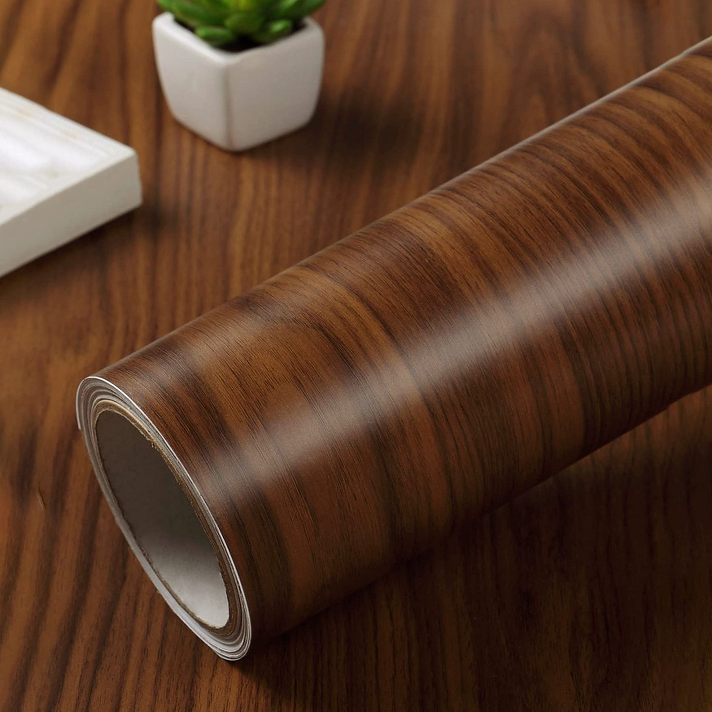 wolpin Wood Door Wallpaper 45 x 300 CM (Mahogany Brown) | DIY Self Adhesive Vinyl for Door Furniture Almirah Table Top Wardrobe | PVC Shelf Liner Contact Paper for Home Décor Kitchen Cupboard