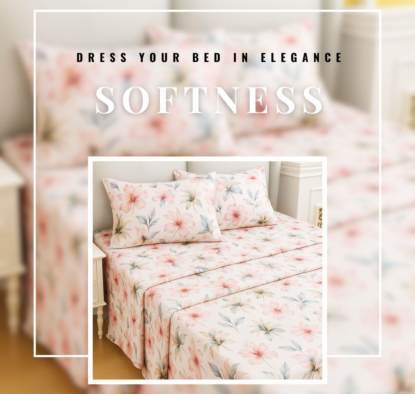 BSB HOME 100% Cotton CloudTouch Double Bed Bedsheet Set | 144 TC Soft & Breathable | Mint Green Floral & Beige Leaves with 2 Pillow Covers | Wrinkle Free | for Bedroom (90 x 90 Inches)