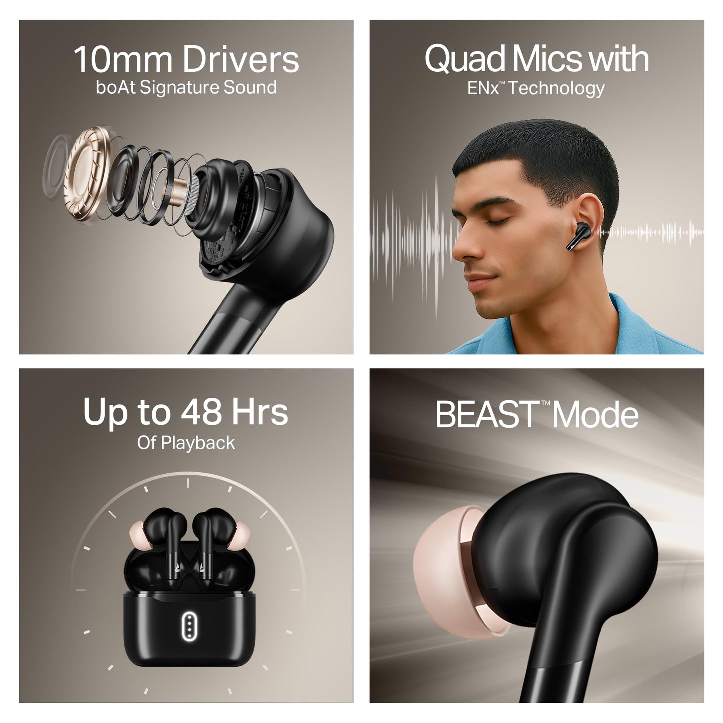 Boat Airdopes 141 Gen 2, 4 Mics ENx Tech, 48 Hrs Playback, Free Music Streaming, Fast Charge, Low Latency, IPX4, v5.4 Bluetooth Earbuds, TWS Ear Buds Wireless Earphones with mic (Active White)