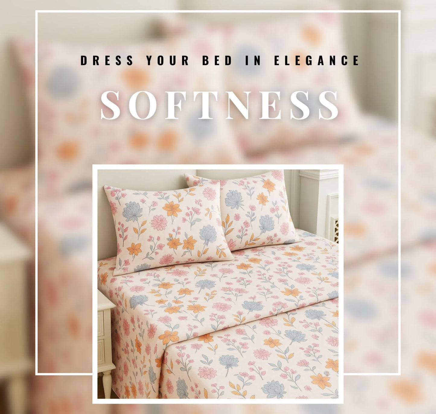 BSB HOME 100% Cotton CloudTouch Double Bed Bedsheet Set | 144 TC Soft & Breathable | Mint Green Floral & Beige Leaves with 2 Pillow Covers | Wrinkle Free | for Bedroom (90 x 90 Inches)