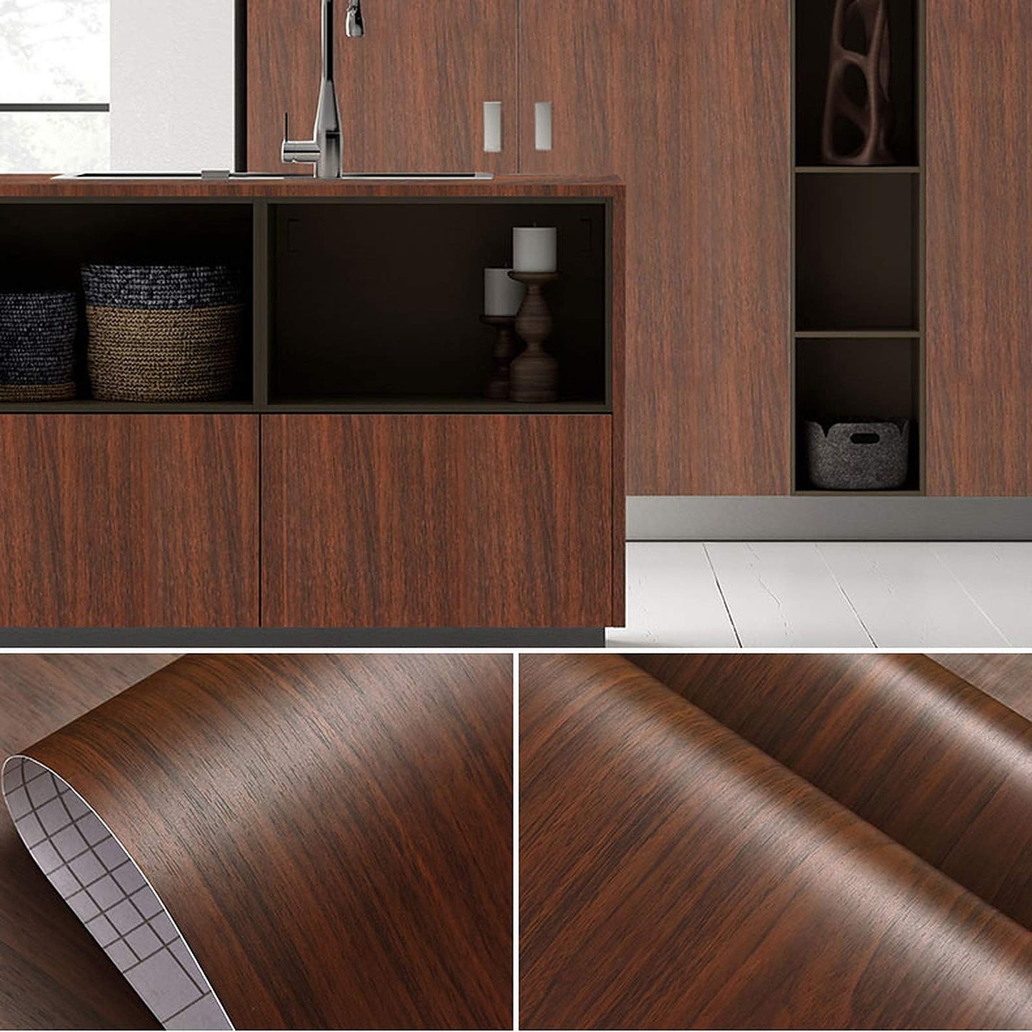 wolpin Wood Door Wallpaper 45 x 300 CM (Mahogany Brown) | DIY Self Adhesive Vinyl for Door Furniture Almirah Table Top Wardrobe | PVC Shelf Liner Contact Paper for Home Décor Kitchen Cupboard