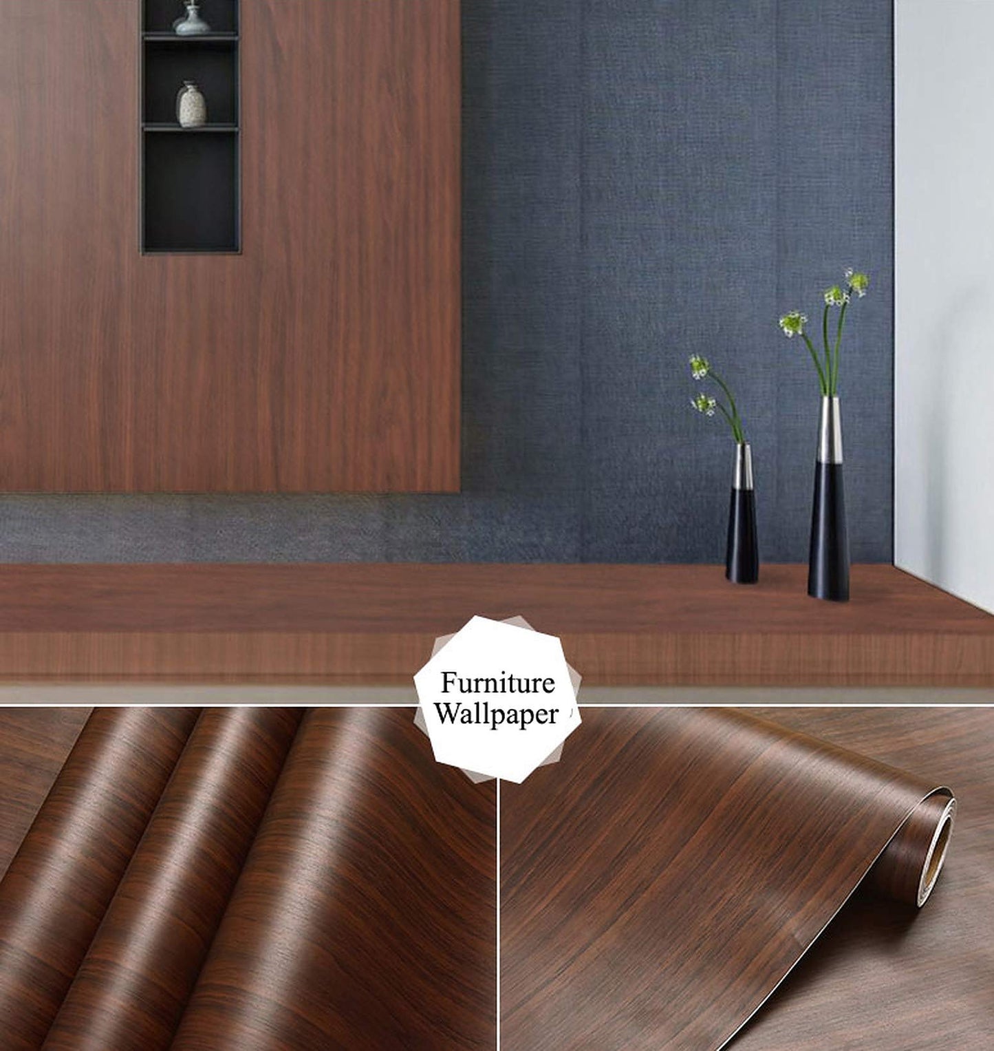 wolpin Wood Door Wallpaper 45 x 300 CM (Mahogany Brown) | DIY Self Adhesive Vinyl for Door Furniture Almirah Table Top Wardrobe | PVC Shelf Liner Contact Paper for Home Décor Kitchen Cupboard