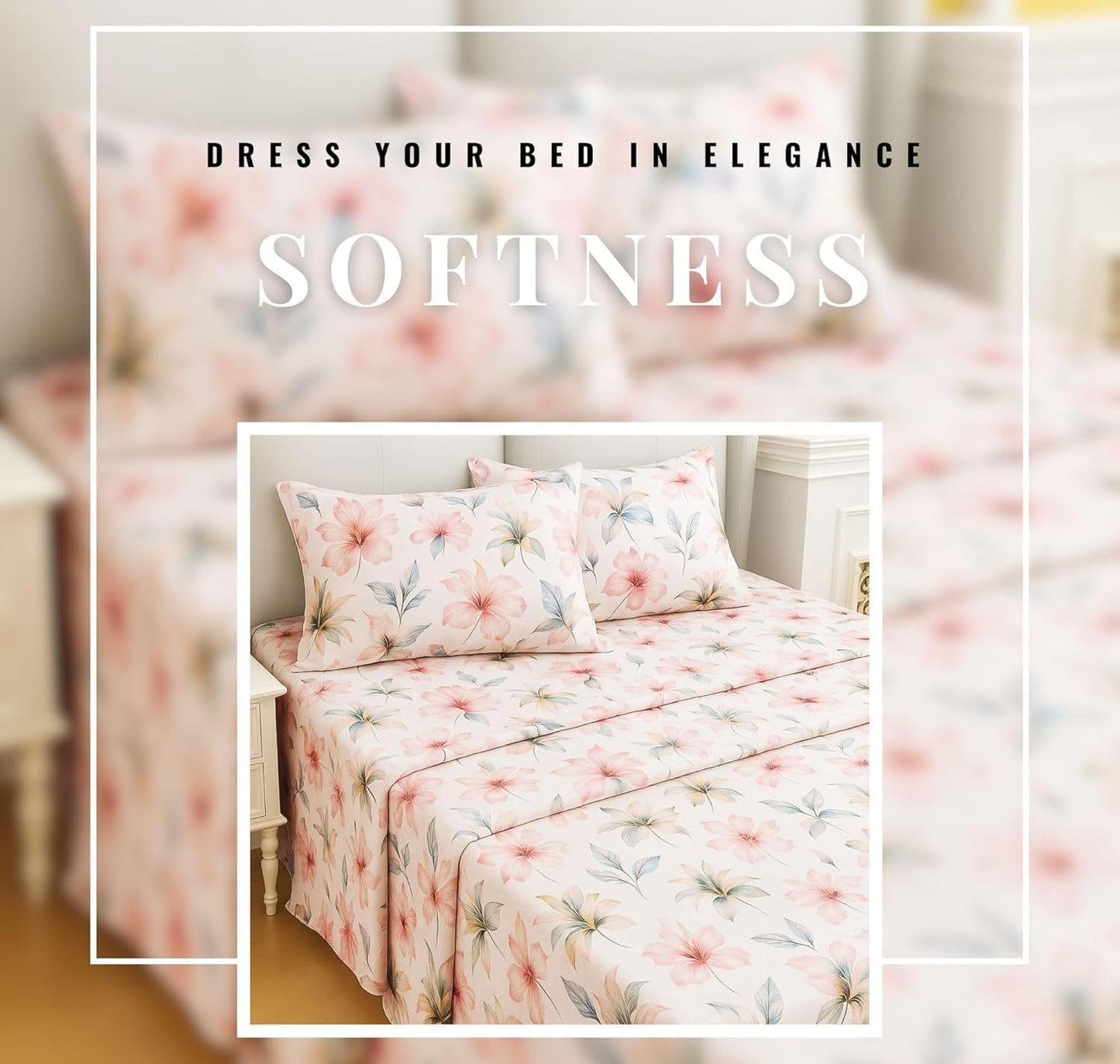 BSB HOME 100% Cotton CloudTouch Double Bed Bedsheet Set | 144 TC Soft & Breathable | Mint Green Floral & Beige Leaves with 2 Pillow Covers | Wrinkle Free | for Bedroom (90 x 90 Inches)