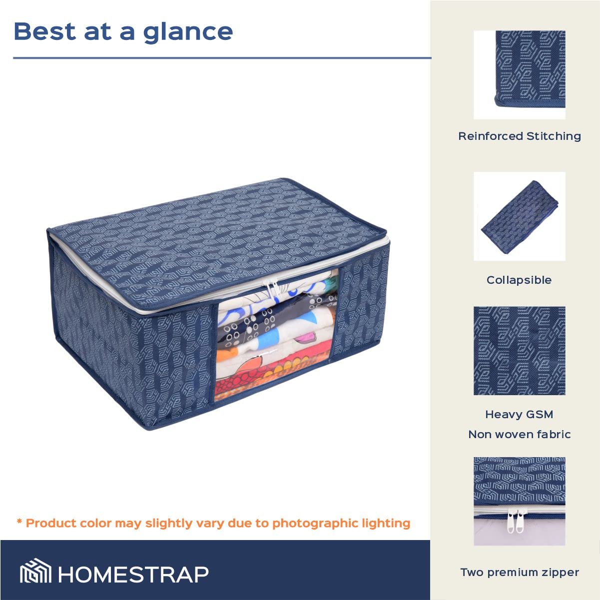 Homestrap Set of 6 Non-Woven Printed Saree Cover/Cloth Storage/Wardrobe Organizer For Clothes with Transparent Window (Grey)(Shark Tank Featured) 45cmx33cmx22cm