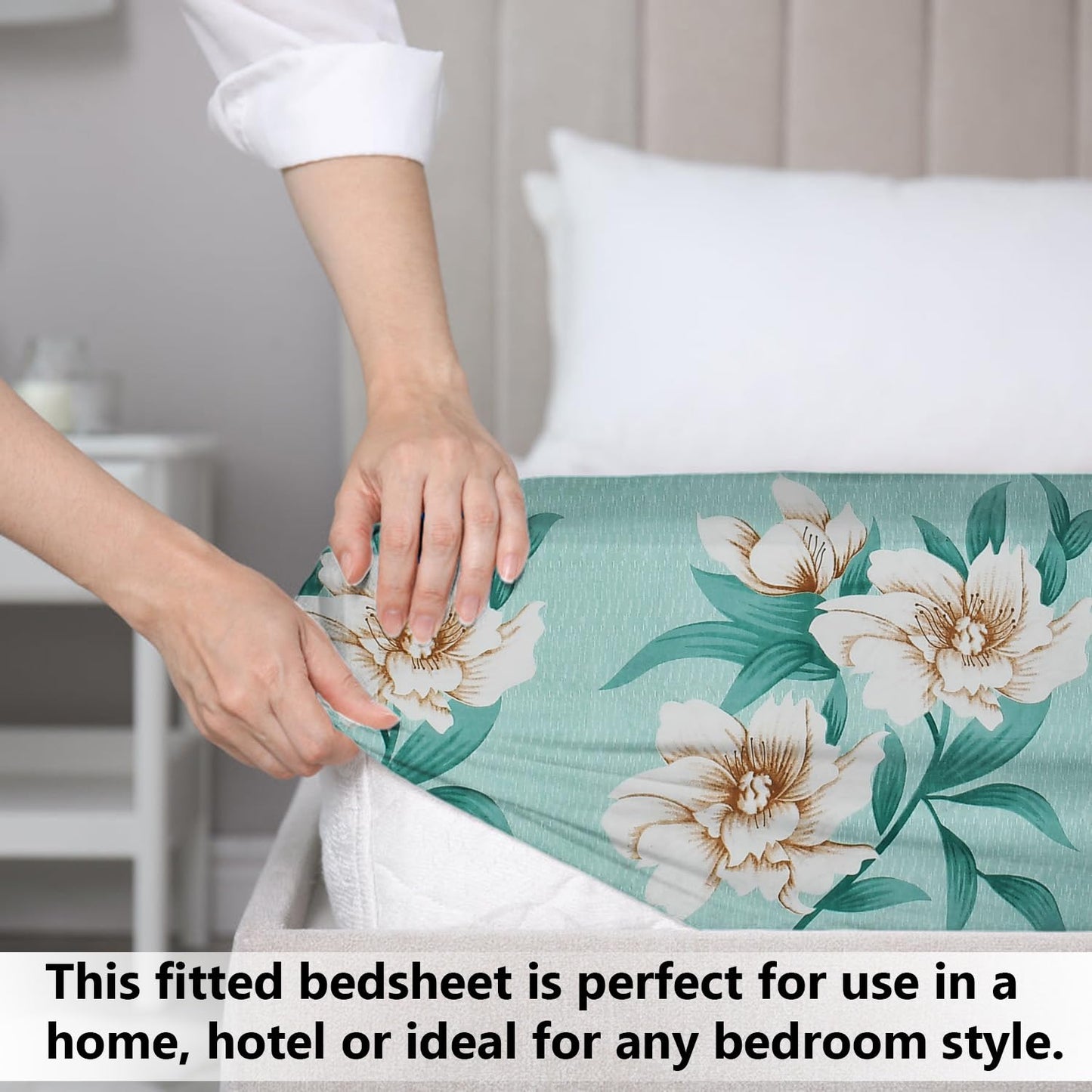 VAS COLLECTIONS Premium Cotton Elastic Fitted Double Bedsheet Set – 160-210 TC, 72 x 68 + 6 Inches | Wrinkle-Free, Breathable, with 2 Pillow Covers | Corner Fitted Sheet (Off White & Blue)