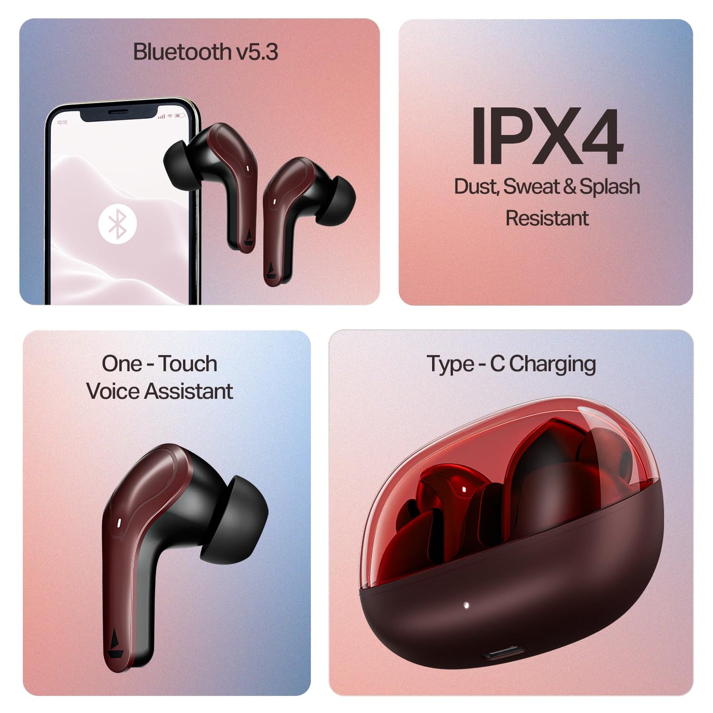 Boat Airdopes Plus 311, Glass Design, ENx Tech, Fast Charge, 50 Hrs Battery, Stream Ad Free Music via App Support Bluetooth Earbuds, TWS Ear Buds Wireless Earphones with mic (Charcoal Black)