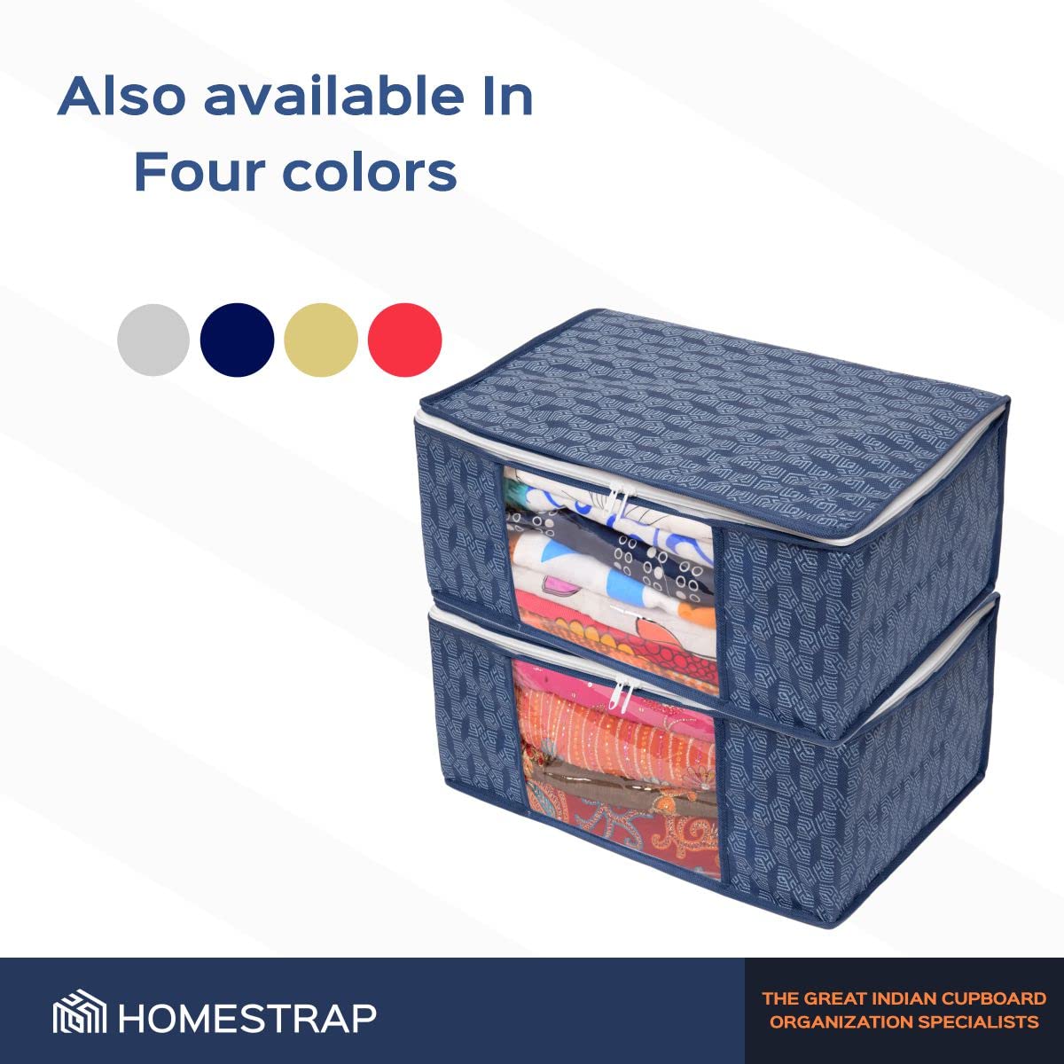 Homestrap Set of 6 Non-Woven Printed Saree Cover/Cloth Storage/Wardrobe Organizer For Clothes with Transparent Window (Grey)(Shark Tank Featured) 45cmx33cmx22cm