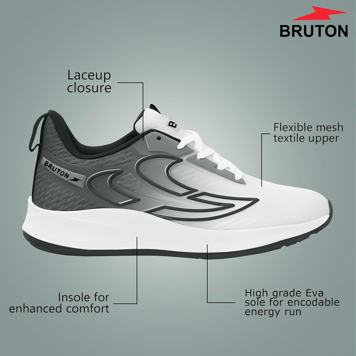 BRUTON EVA Lite Sport Shoes Running Shoes for Men- White