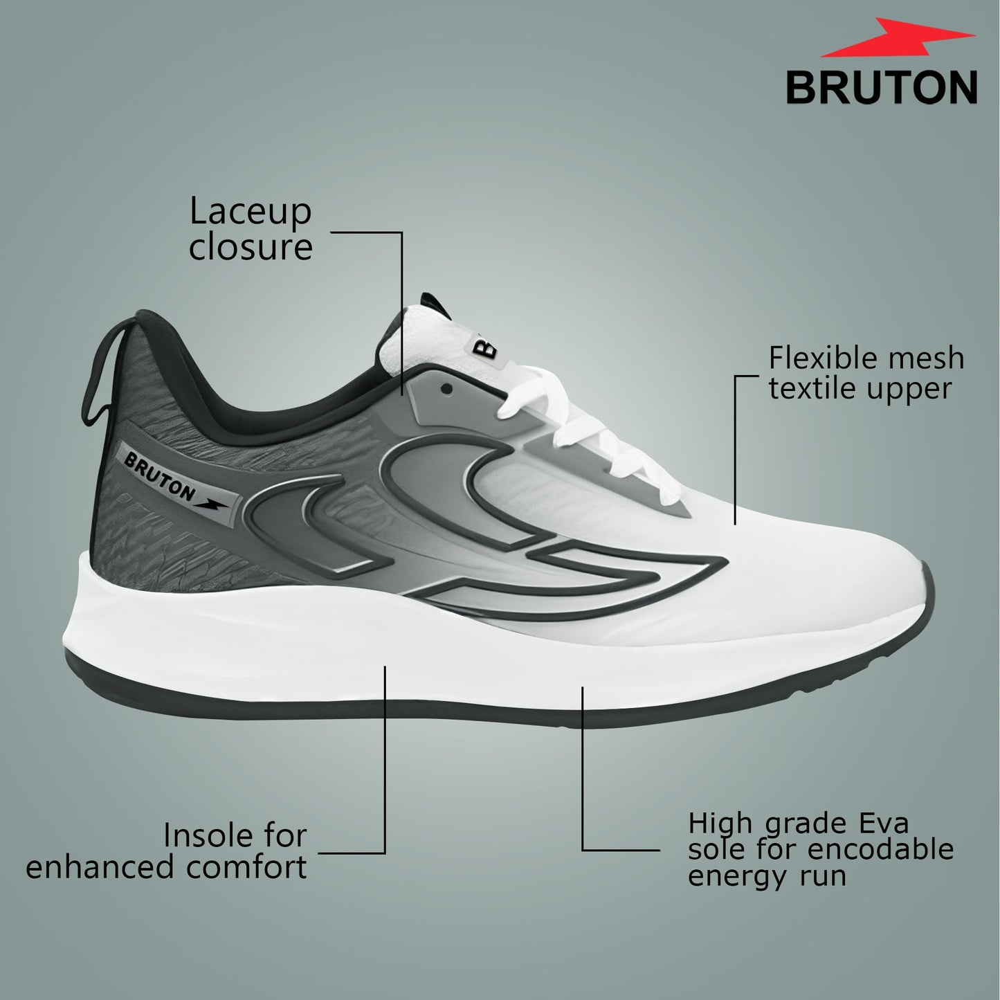 BRUTON EVA Lite Sport Shoes Running Shoes for Men- White