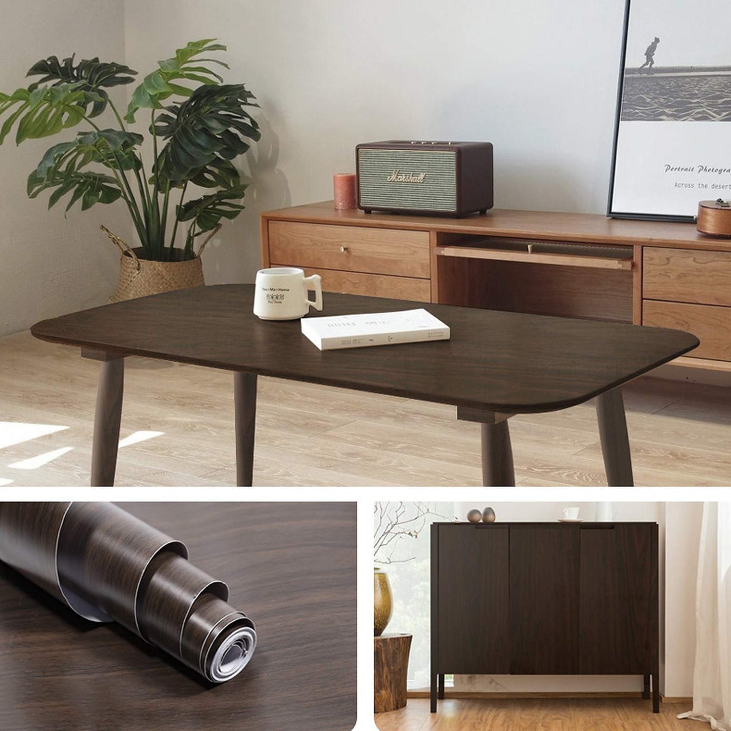 wolpin Wood Door Wallpaper 45 x 300 CM (Mahogany Brown) | DIY Self Adhesive Vinyl for Door Furniture Almirah Table Top Wardrobe | PVC Shelf Liner Contact Paper for Home Décor Kitchen Cupboard
