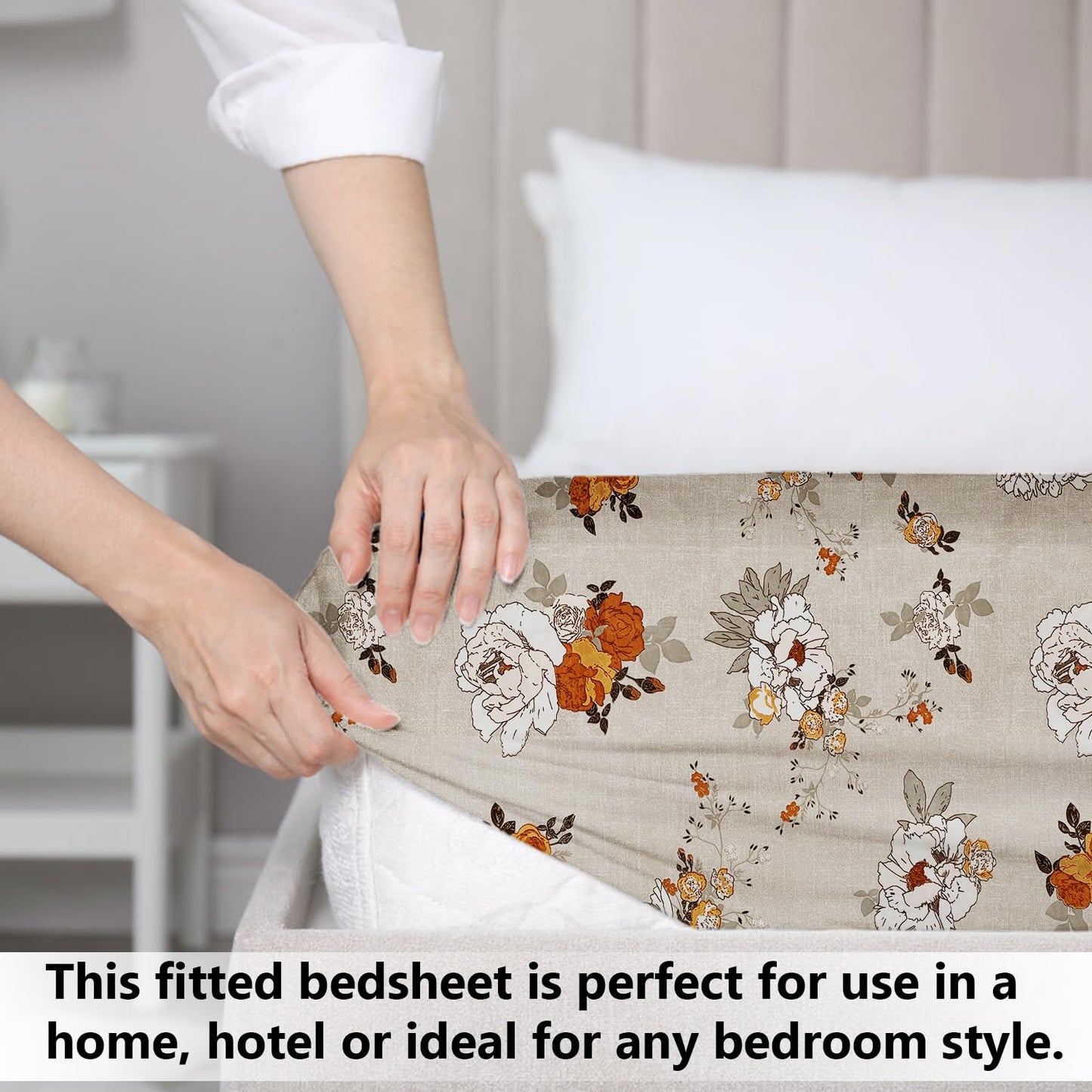 VAS COLLECTIONS Premium Cotton Elastic Fitted Double Bedsheet Set – 160-210 TC, 72 x 68 + 6 Inches | Wrinkle-Free, Breathable, with 2 Pillow Covers | Corner Fitted Sheet (Off White & Blue)