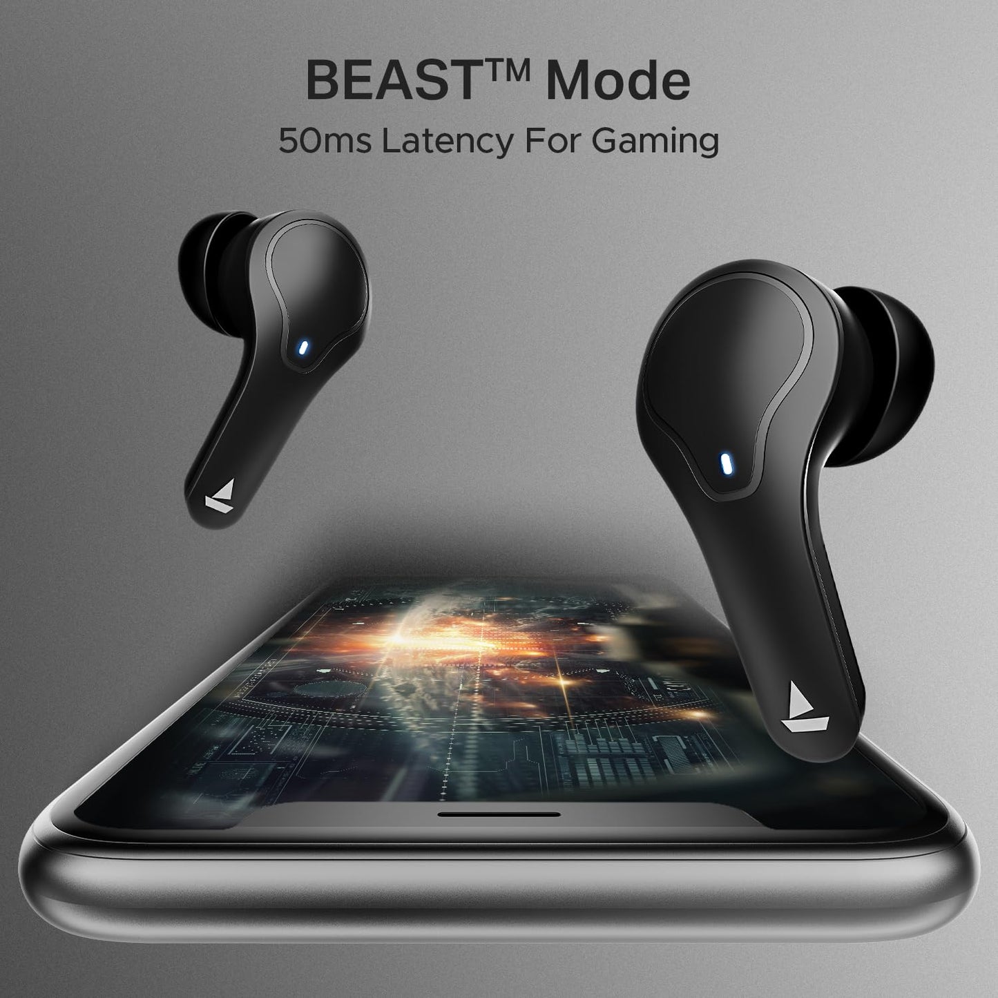 Boat Airdopes Plus 311, Glass Design, ENx Tech, Fast Charge, 50 Hrs Battery, Stream Ad Free Music via App Support Bluetooth Earbuds, TWS Ear Buds Wireless Earphones with mic (Charcoal Black)