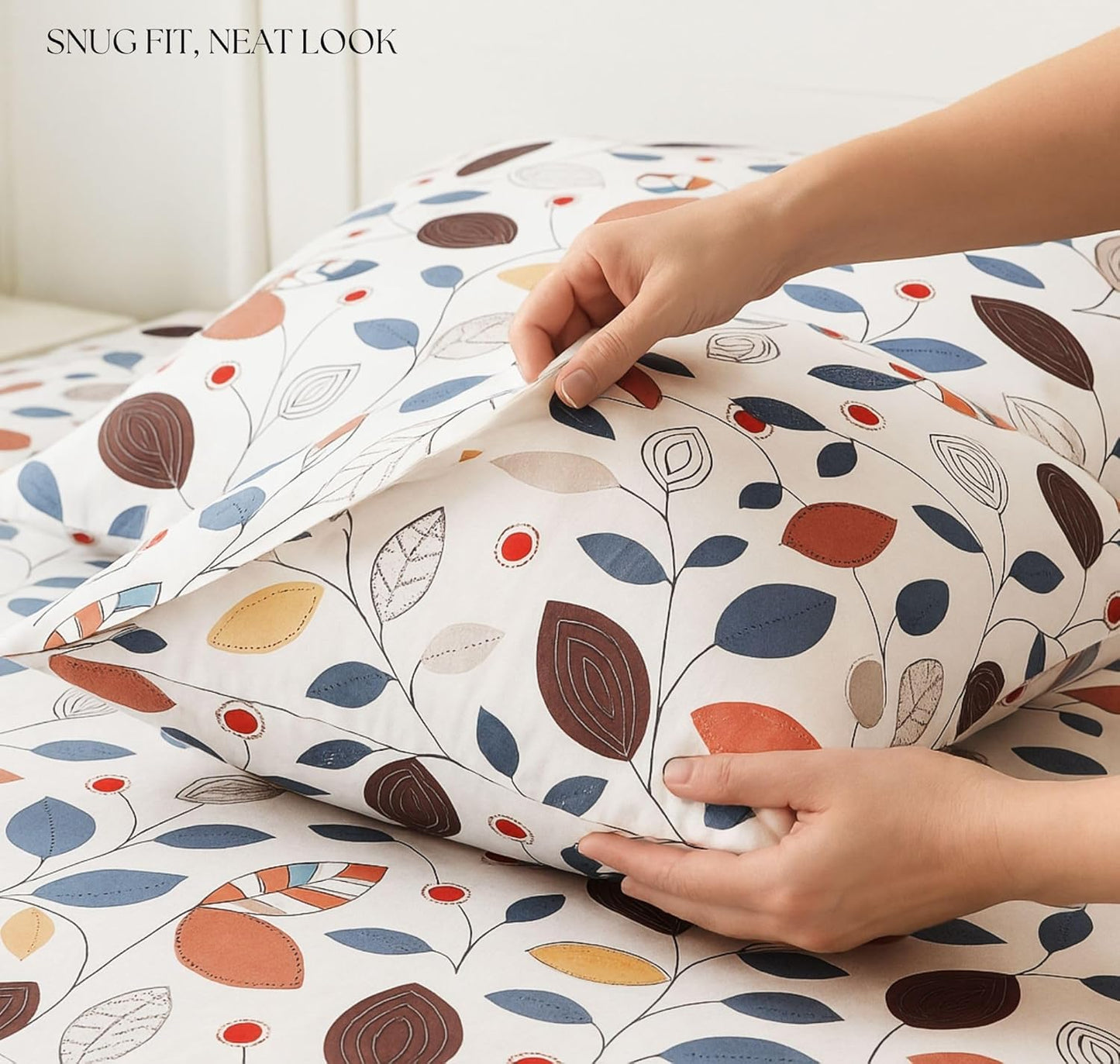 BSB HOME 100% Cotton CloudTouch Double Bed Bedsheet Set | 144 TC Soft & Breathable | Mint Green Floral & Beige Leaves with 2 Pillow Covers | Wrinkle Free | for Bedroom (90 x 90 Inches)