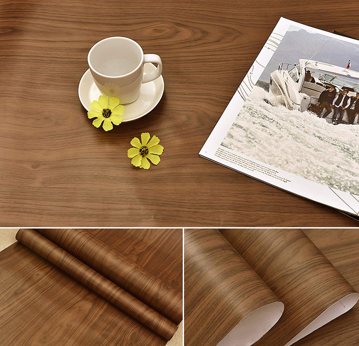 wolpin Wood Door Wallpaper 45 x 300 CM (Mahogany Brown) | DIY Self Adhesive Vinyl for Door Furniture Almirah Table Top Wardrobe | PVC Shelf Liner Contact Paper for Home Décor Kitchen Cupboard