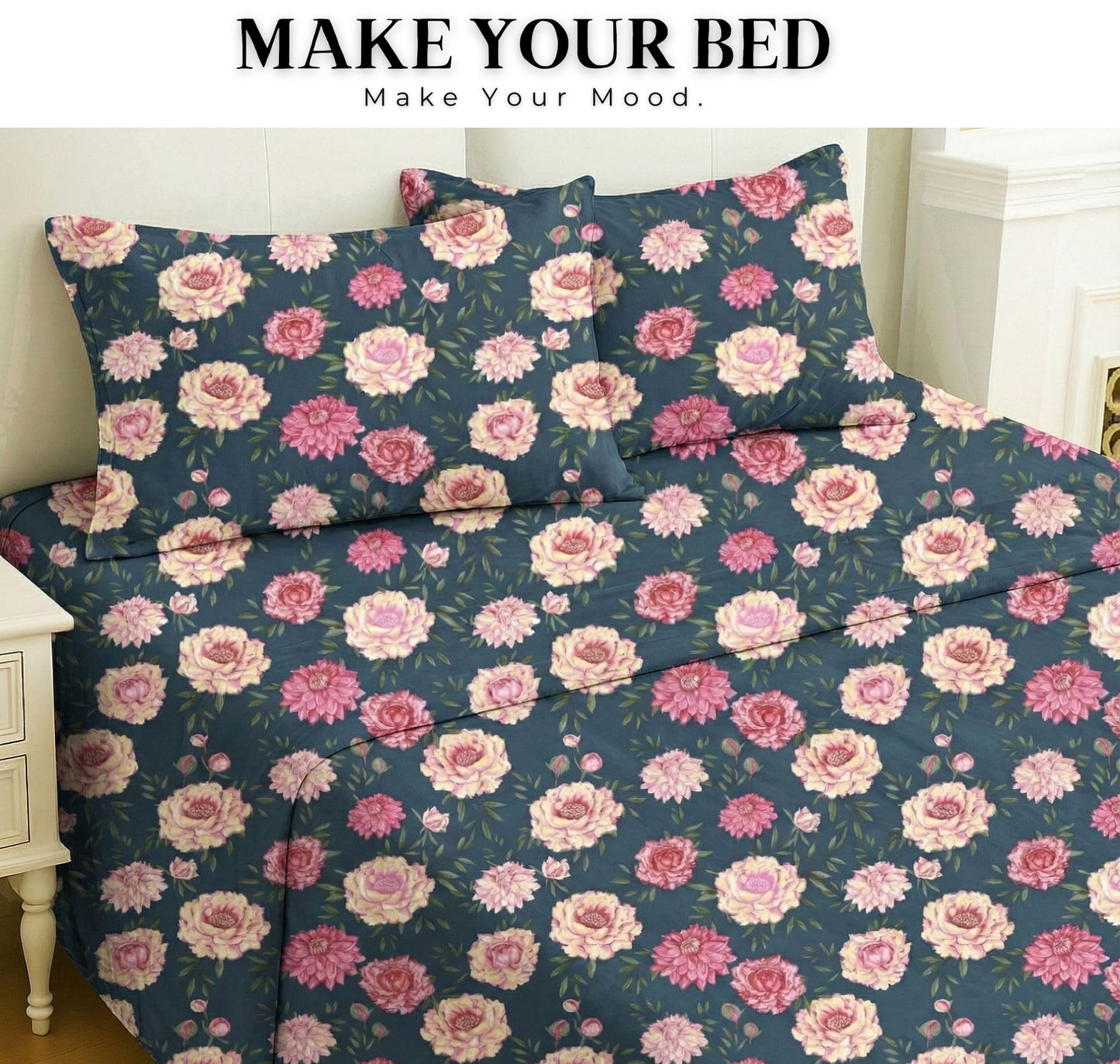 VAS COLLECTIONS Cloud Cotton Double Bedsheet 180 TC | Soft & Breathable Cotton Bedding Set with 2 Pillow Covers | Elegant Floral Printed Bed Sheet for Bedroom & Home | 90 x 90 Inches (Botanical Sage)