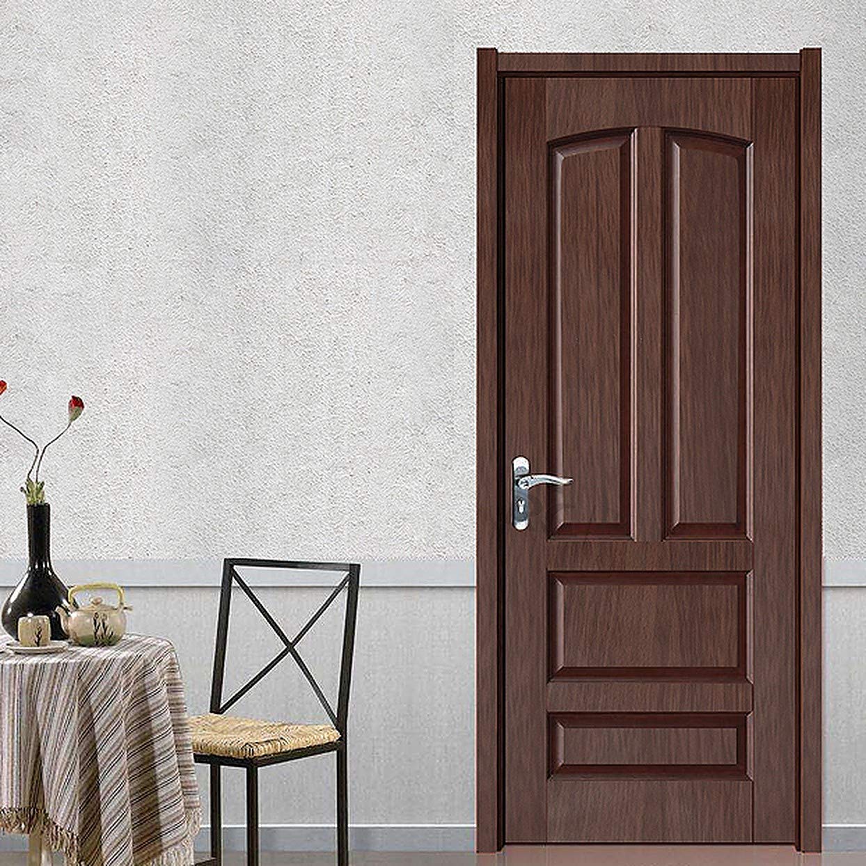 wolpin Wood Door Wallpaper 45 x 300 CM (Mahogany Brown) | DIY Self Adhesive Vinyl for Door Furniture Almirah Table Top Wardrobe | PVC Shelf Liner Contact Paper for Home Décor Kitchen Cupboard